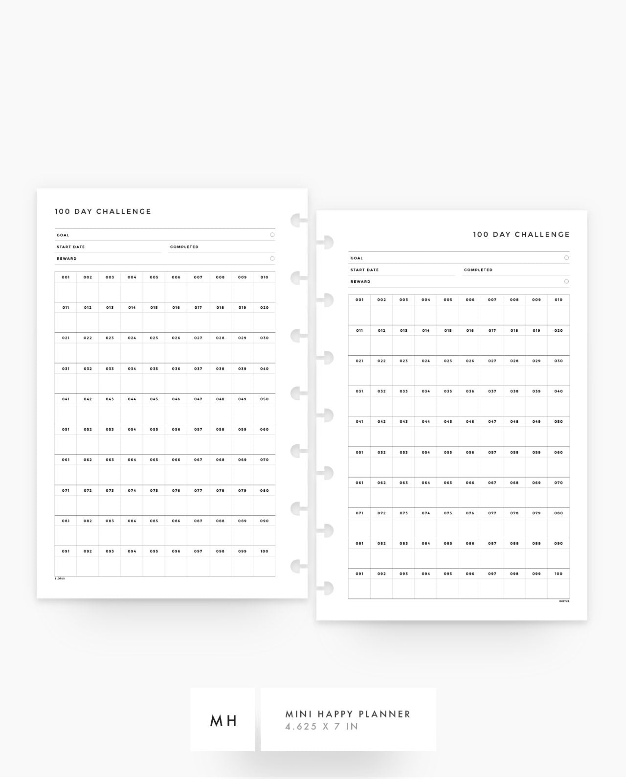 MN105 - 100 Day Challenge - Planner Inserts - SPECIAL ORDER