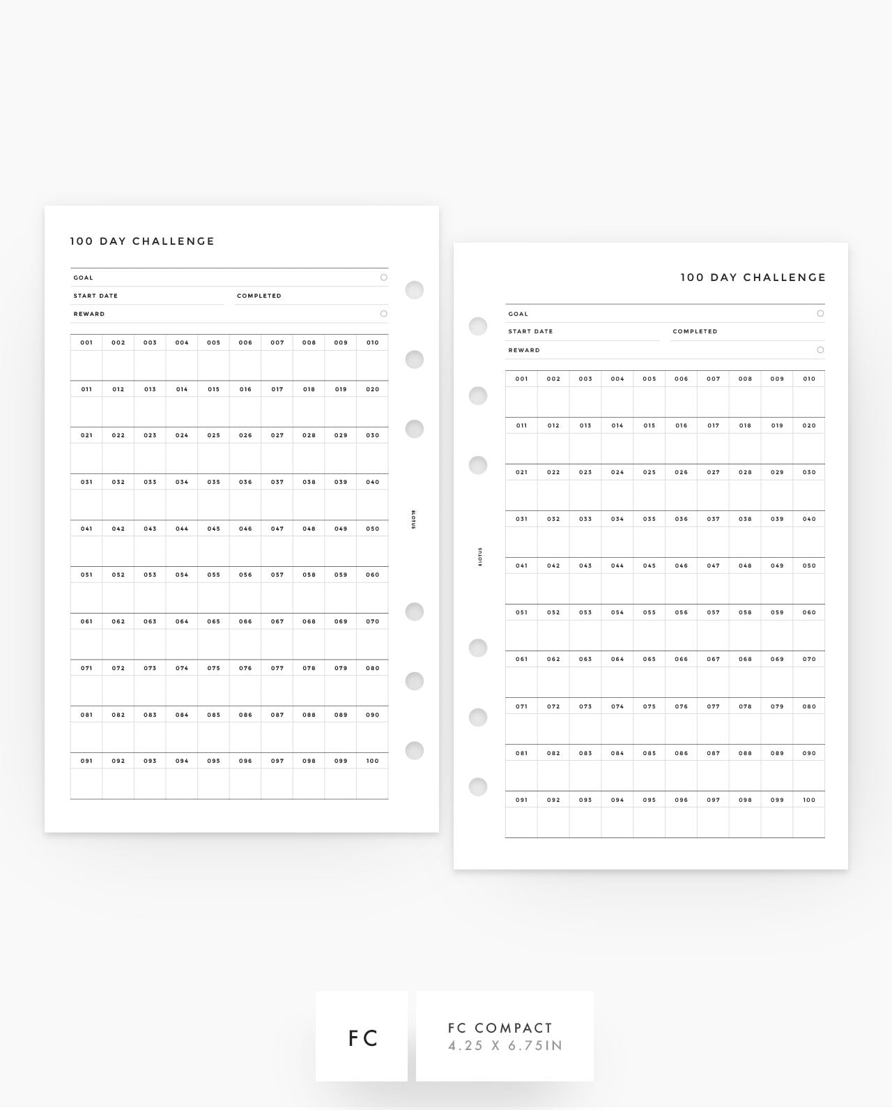 MN105 - 100 Day Challenge - Planner Inserts - SPECIAL ORDER