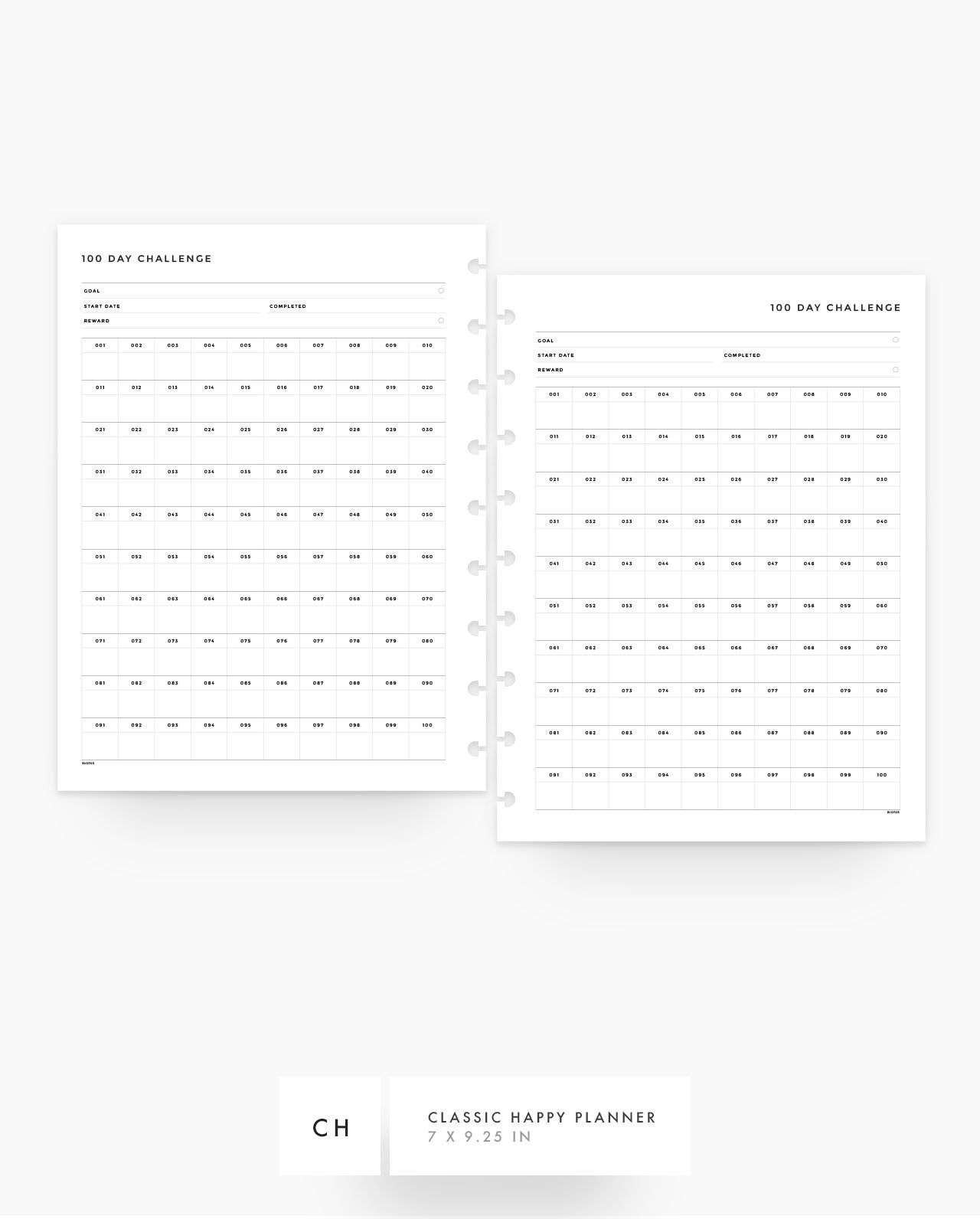 MN105 - 100 Day Challenge - Planner Inserts - SPECIAL ORDER