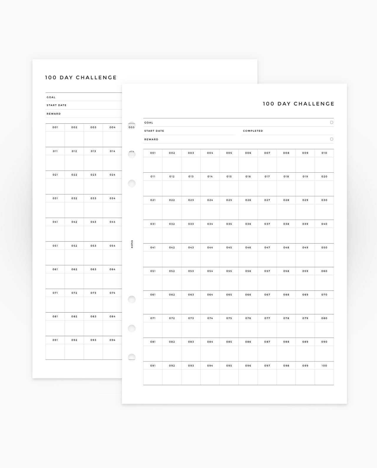 MN105 - 100 Day Challenge - Planner Inserts - SPECIAL ORDER