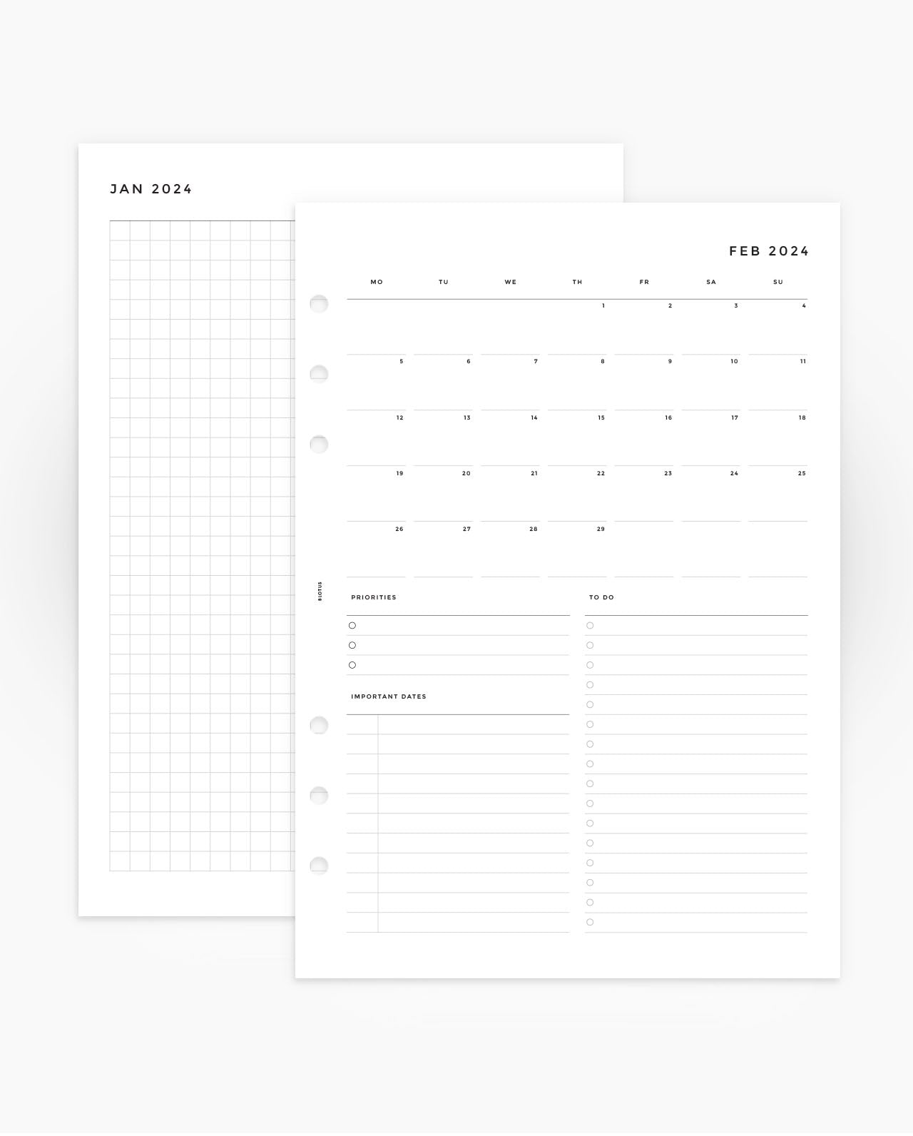 MN074 - 2024 Monthly Overview & Grid Planner Inserts - MO2P (PREORDER)