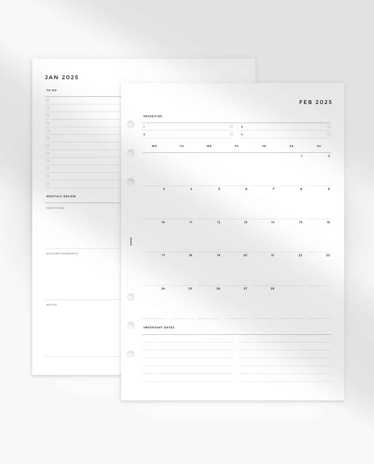 MN003 - 2025 Monthly Overview & Review Planner Inserts - MO2P