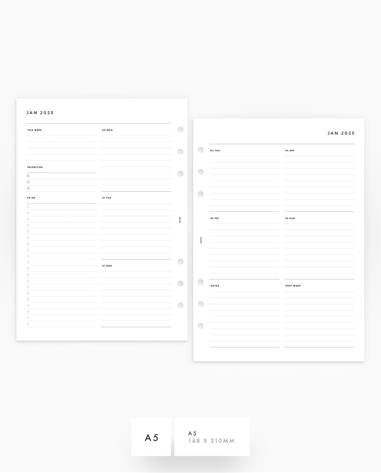 MN166 - 2025 Weekly Vertical Box Planner Inserts - Lined - WO2P