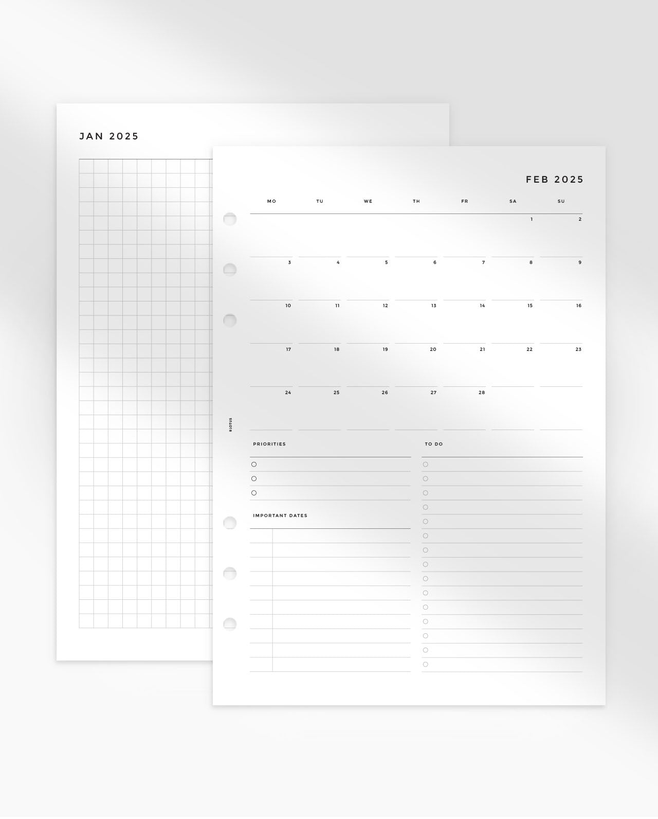 MN074 - 2025 Monthly Overview & Grid Notes Planner Inserts - MO2P