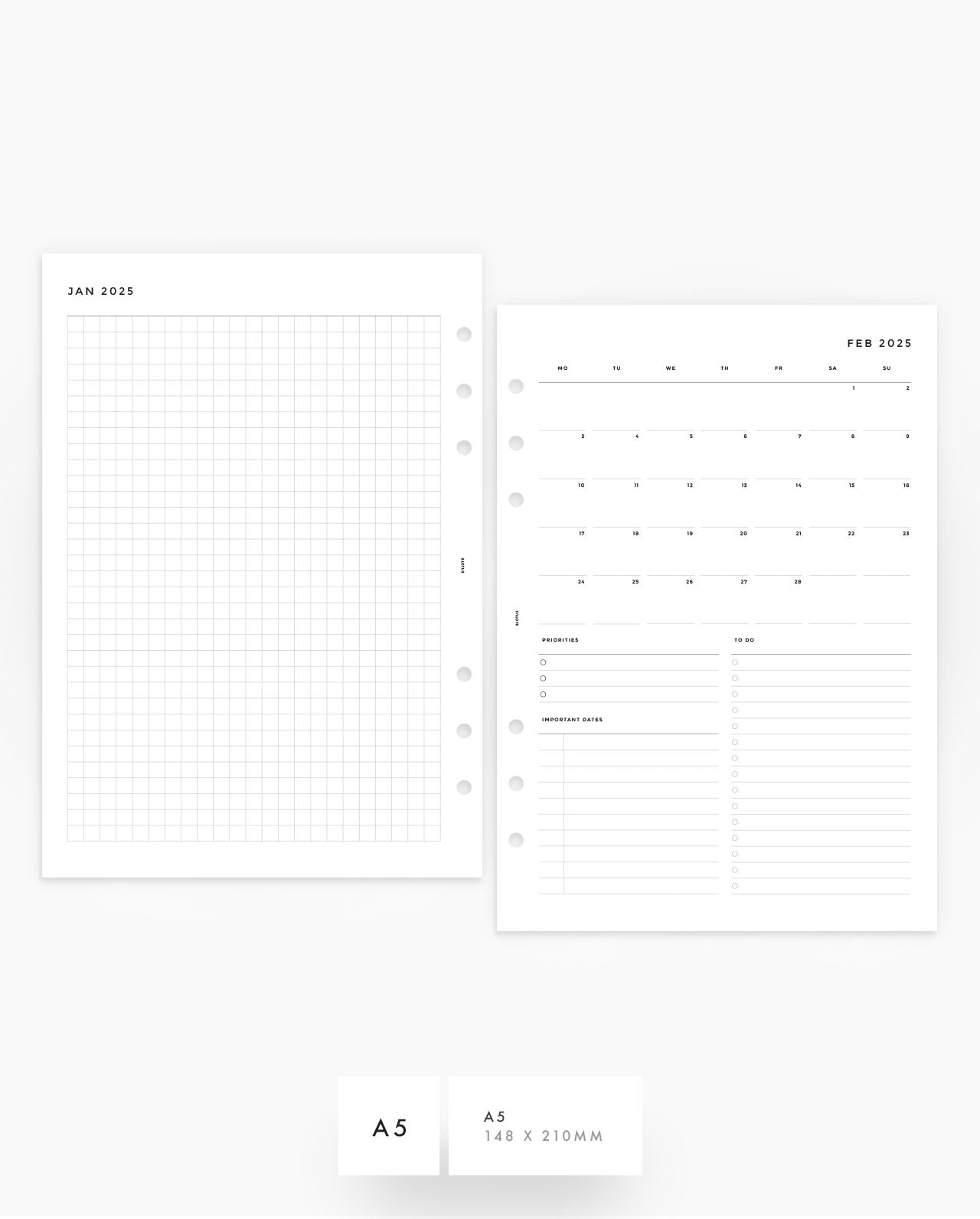 MN074 - 2025 Monthly Overview & Grid Notes Planner Inserts - MO2P