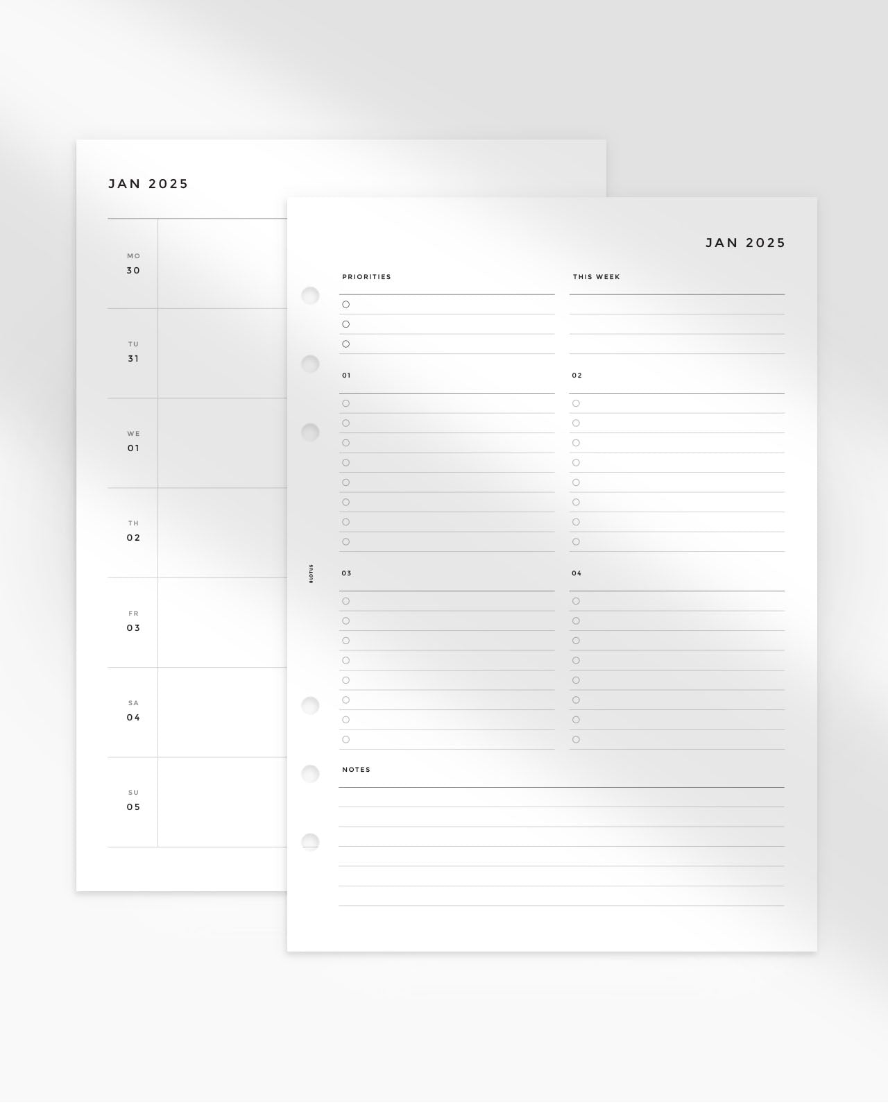 MN024 - 2025 Weekly Horizontal Custom Lists Planner Inserts - WO2P