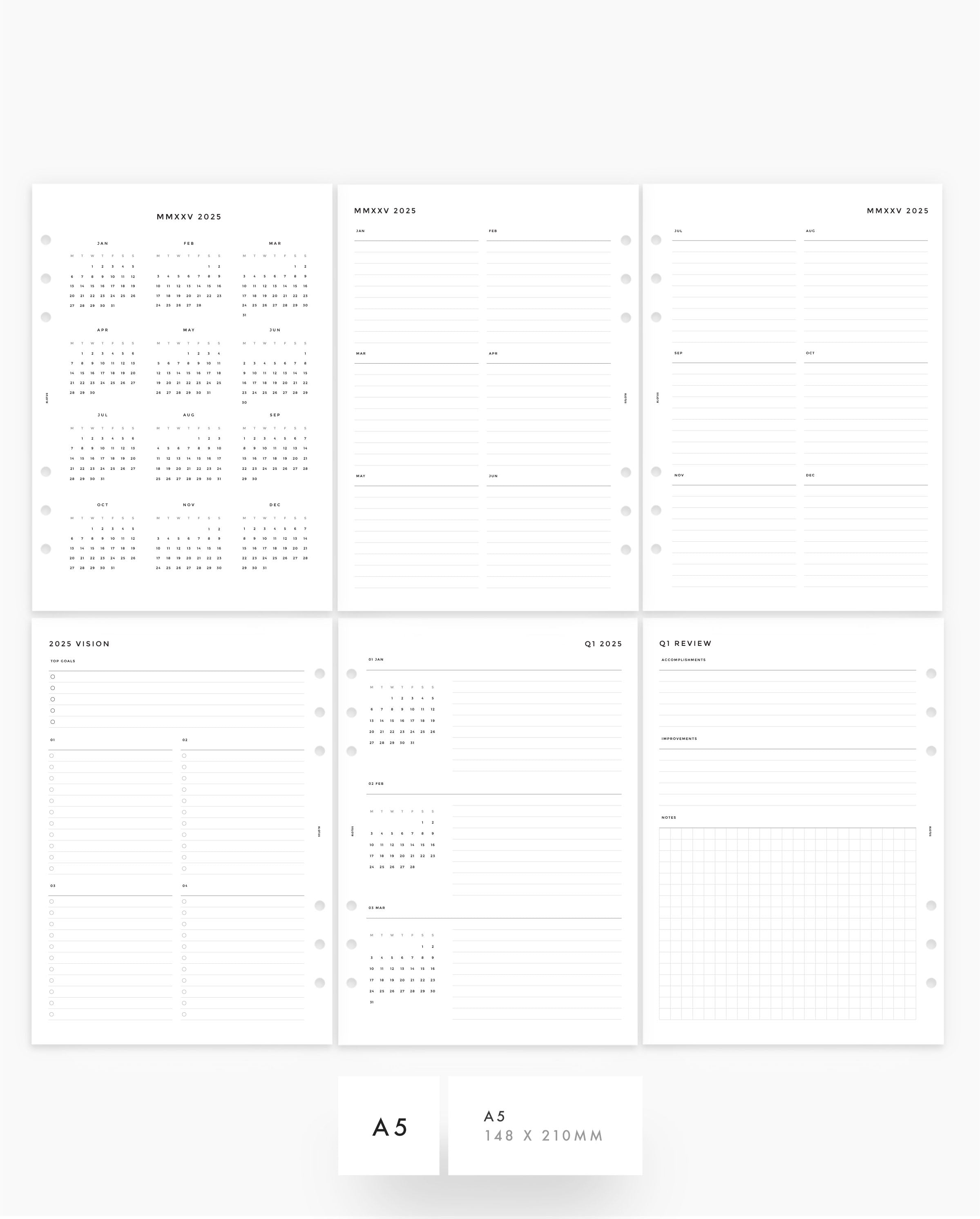 MN018 - 2025 Yearly & Quarterly Overview Planner Inserts