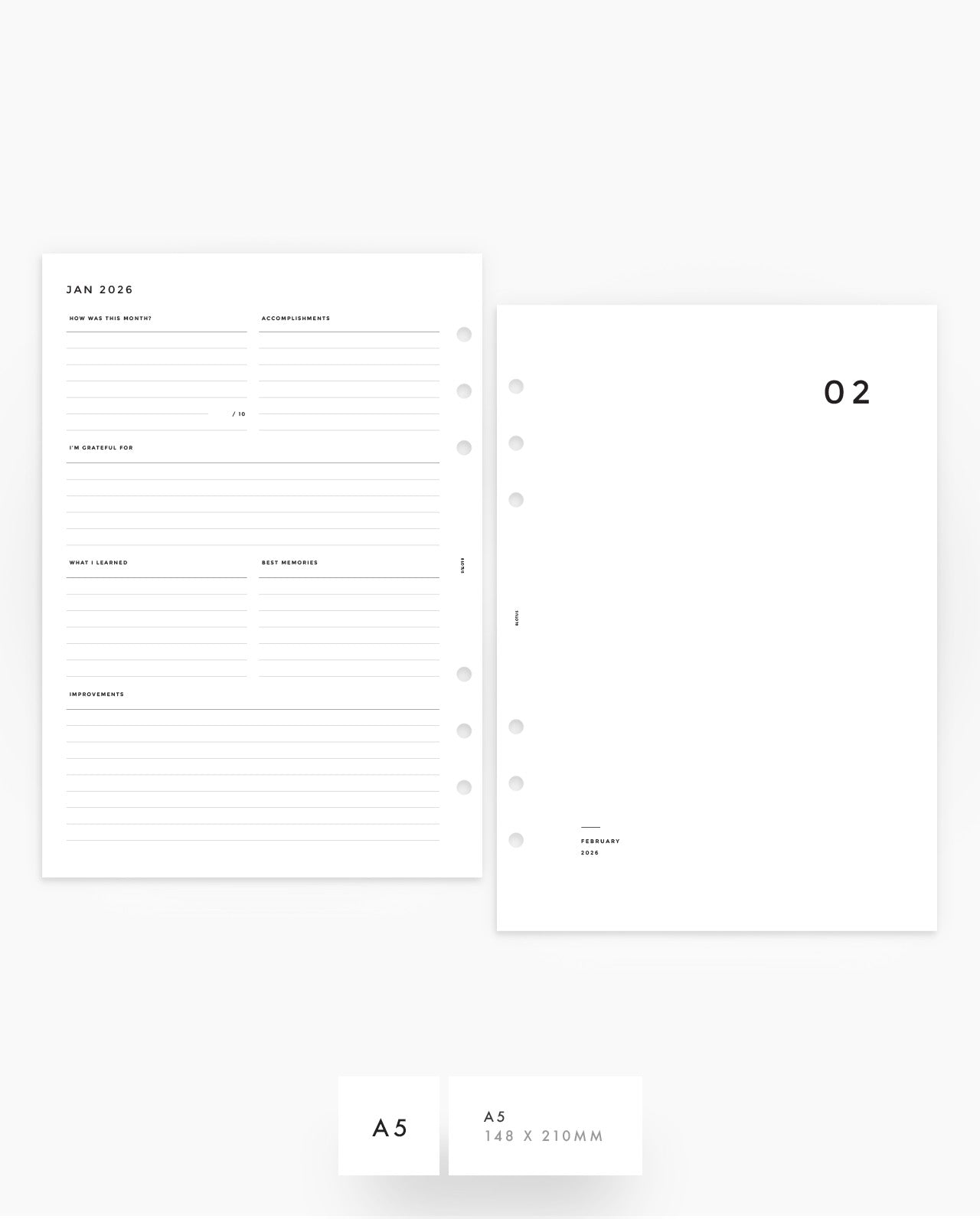 2026 Minimalist Planner Inserts Bundle - Yearly, Monthly & Weekly