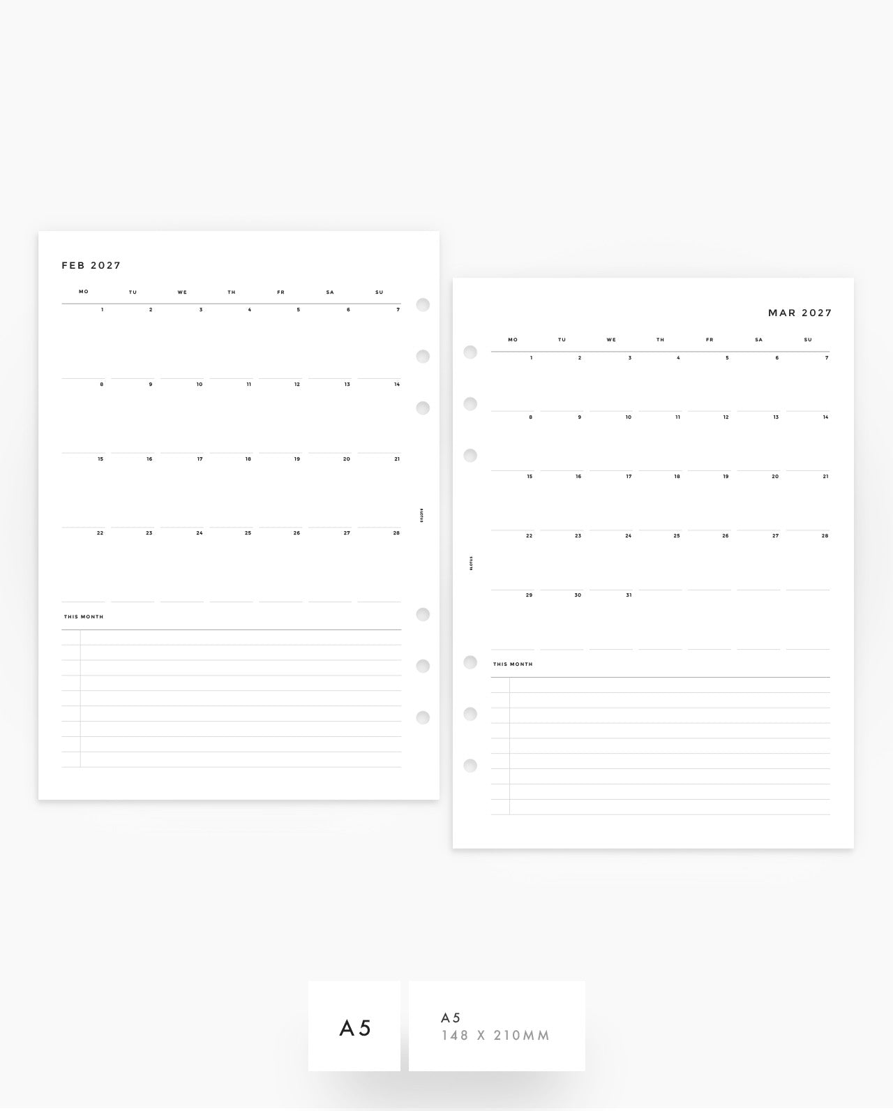 MN104 - 2027 Monthly Overview Planner Inserts - MO1P - PREORDER