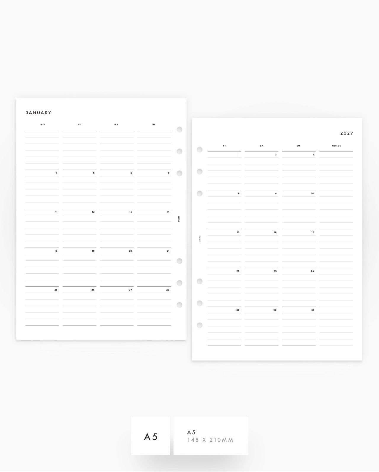 MN198 - 2027 Monthly Lined Planner Inserts - MO4P - PREORDER
