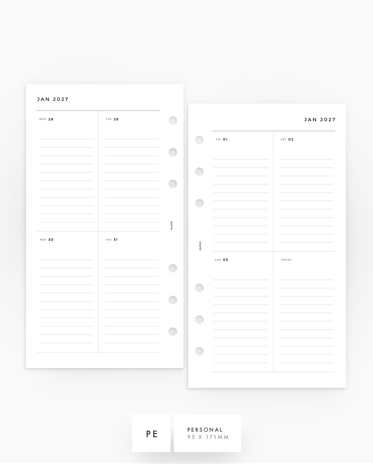 MN131 - 2027 Weekly Planner Inserts - Lined Vertical - WO2P - PREORDER