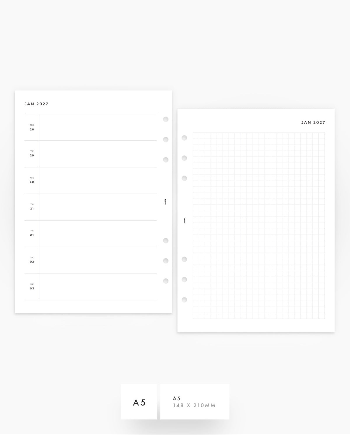 MN041 - 2027 Weekly Planner Inserts - Horizontal w/ Grid Notes - WO2P - PREORDER