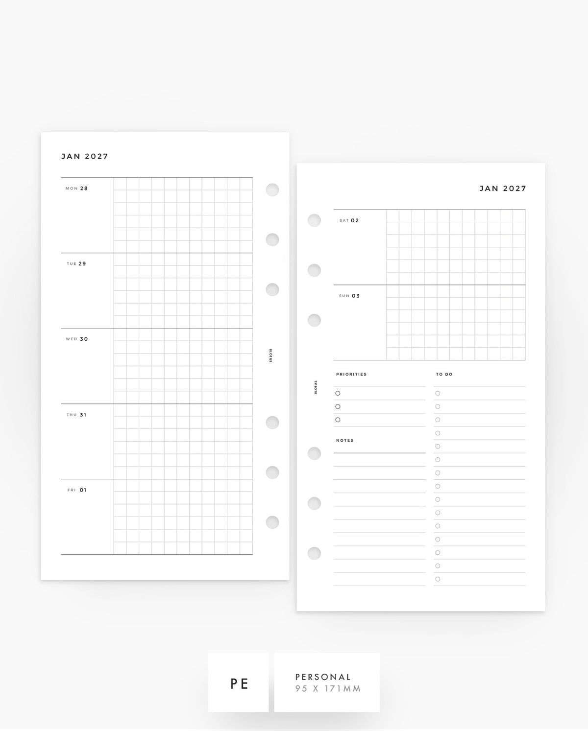 MN202 - 2027 Weekly Planner Inserts - Grid Horizontal w/ Lists & Notes - WO2P - PREORDER