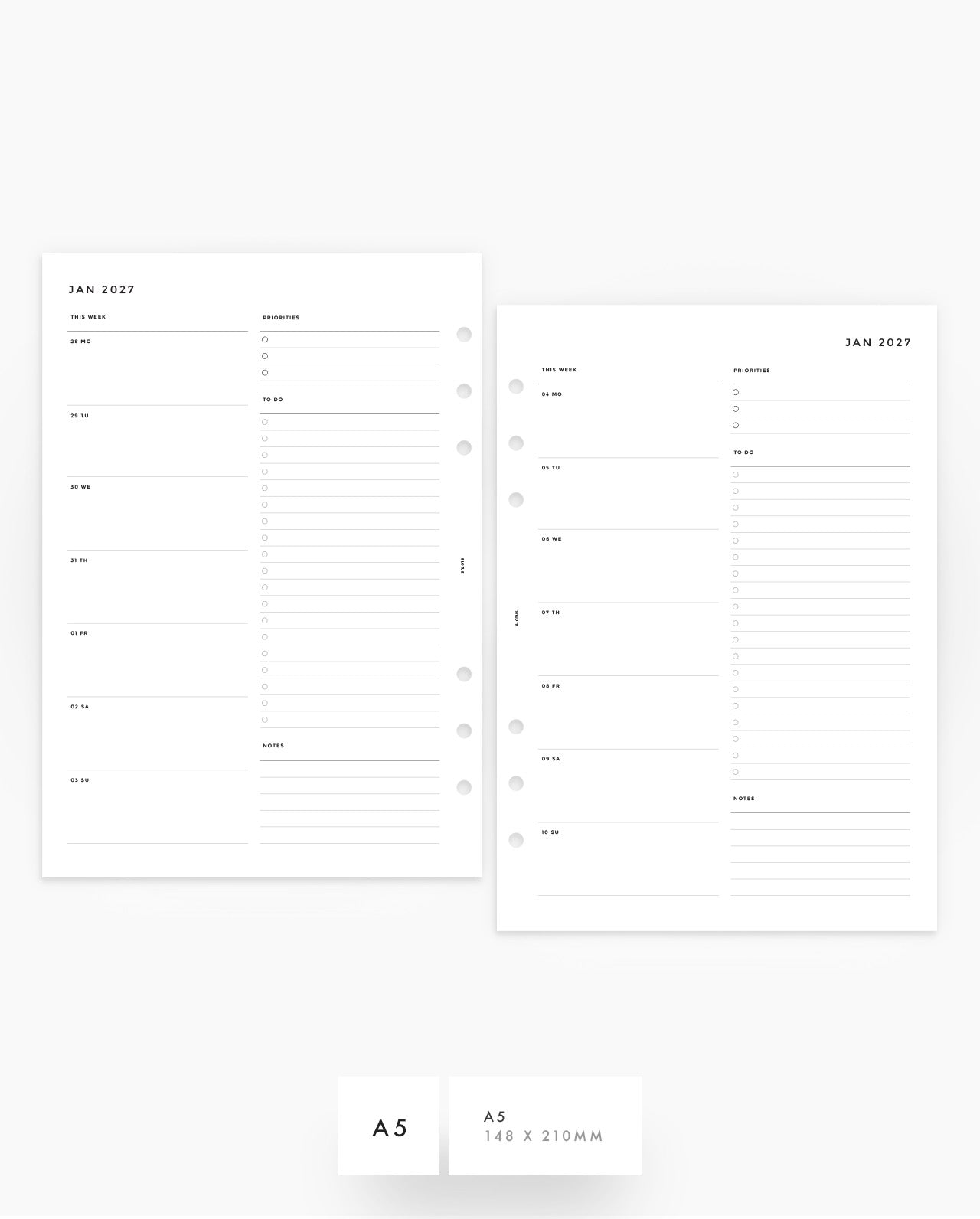 MN007 - 2027 Weekly Overview Planner Inserts - WO1P - PREORDER