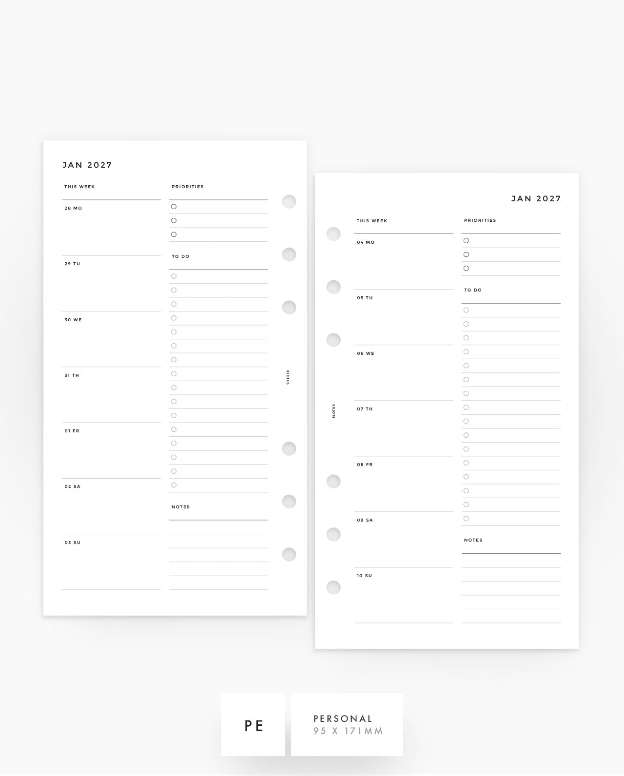 MN007 - 2027 Weekly Overview Planner Inserts - Lists & Notes - WO1P - PREORDER