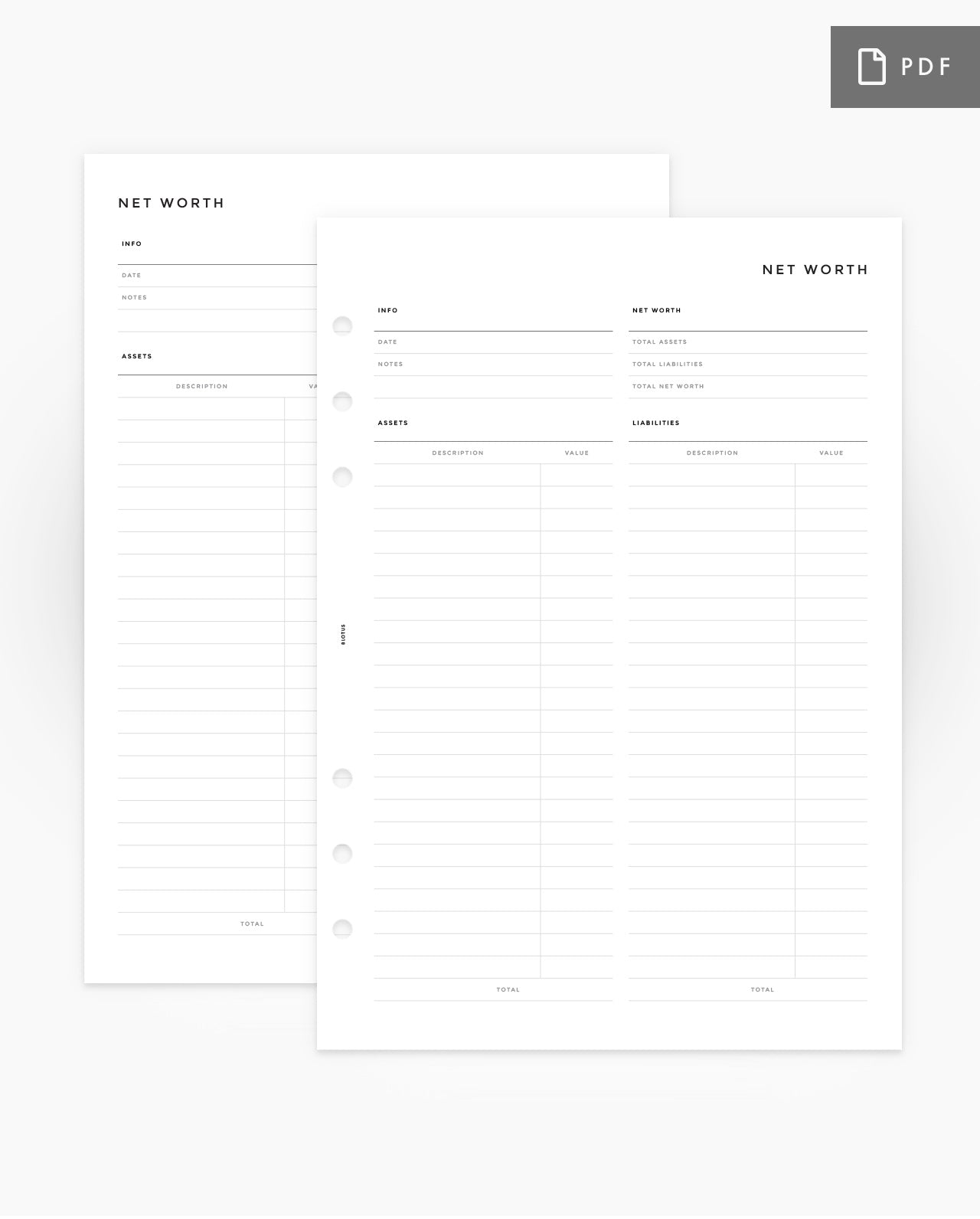 MN157 - Net Worth Planner Inserts - Printable PDF