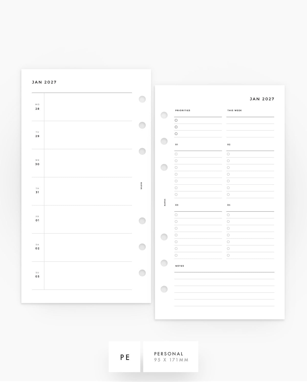 MN024 - 2027 Weekly Planner Inserts - Horizontal w/ Custom Lists - WO2P - PREORDER