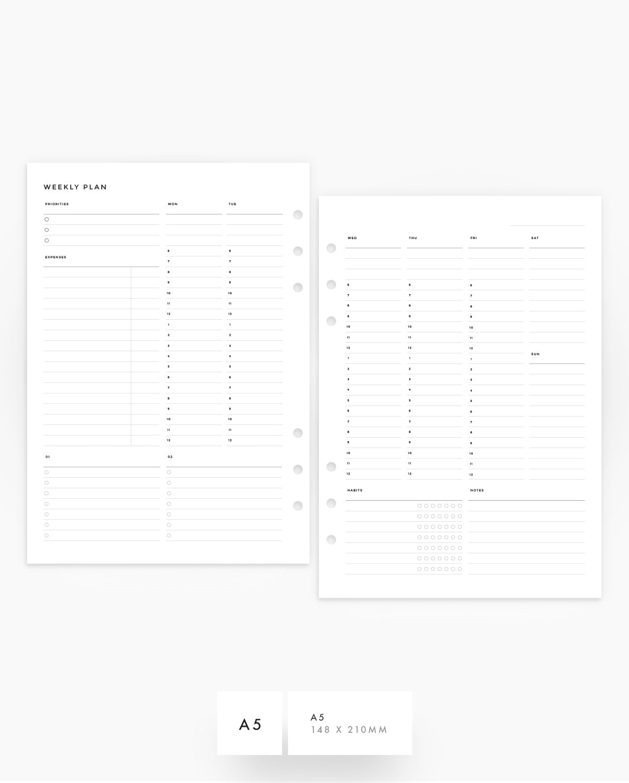 MN034 - WEEKLY VERTICAL HOURLY - HABITS & EXPENSES - Planner Inserts (Special Order)