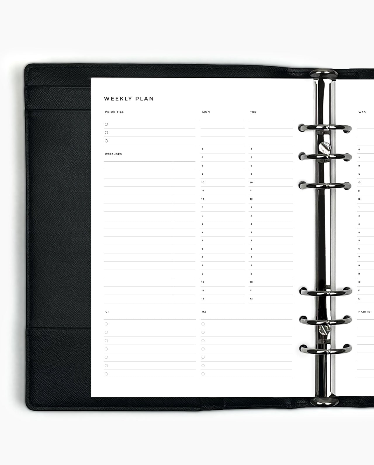 MN034 - WEEKLY VERTICAL HOURLY - HABITS & EXPENSES - Planner Inserts (Special Order)