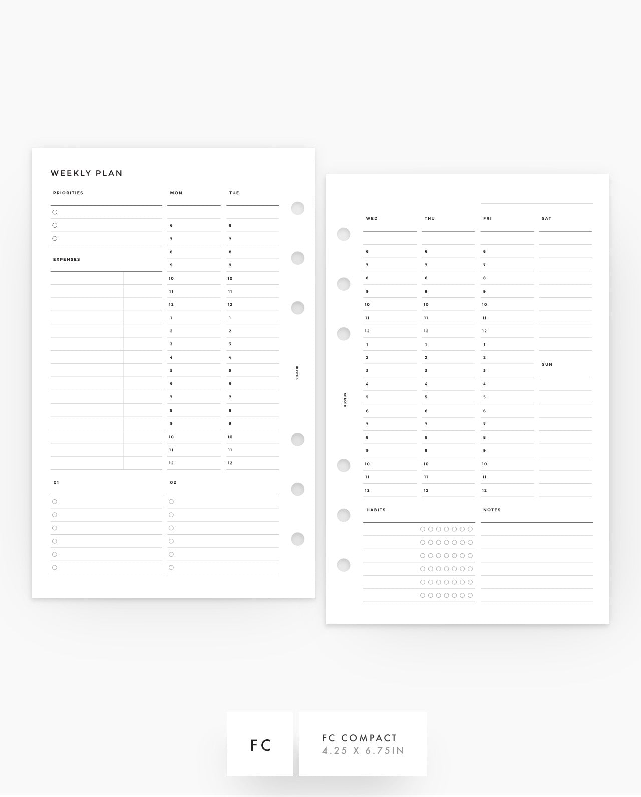 MN034 - WEEKLY VERTICAL HOURLY - HABITS & EXPENSES - Planner Inserts (Special Order)