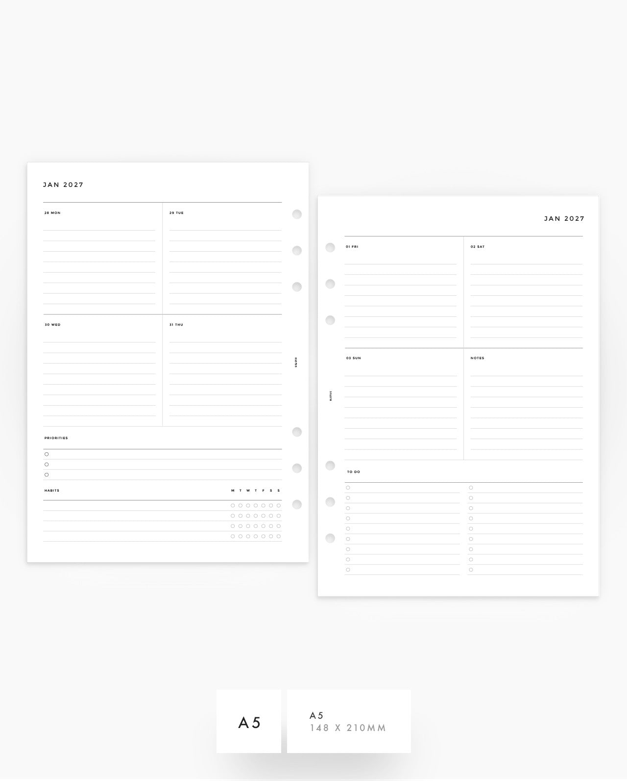 MN072 - 2027 Weekly Vertical Sectional Planner Inserts - WO2P - PREORDER