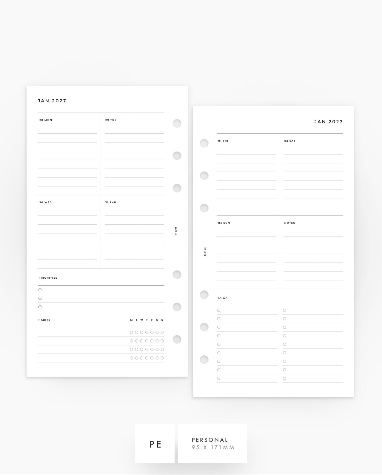 MN072 - 2027 Weekly Planner - Lined Vertical Lists & Habits - WO2P - PREORDER