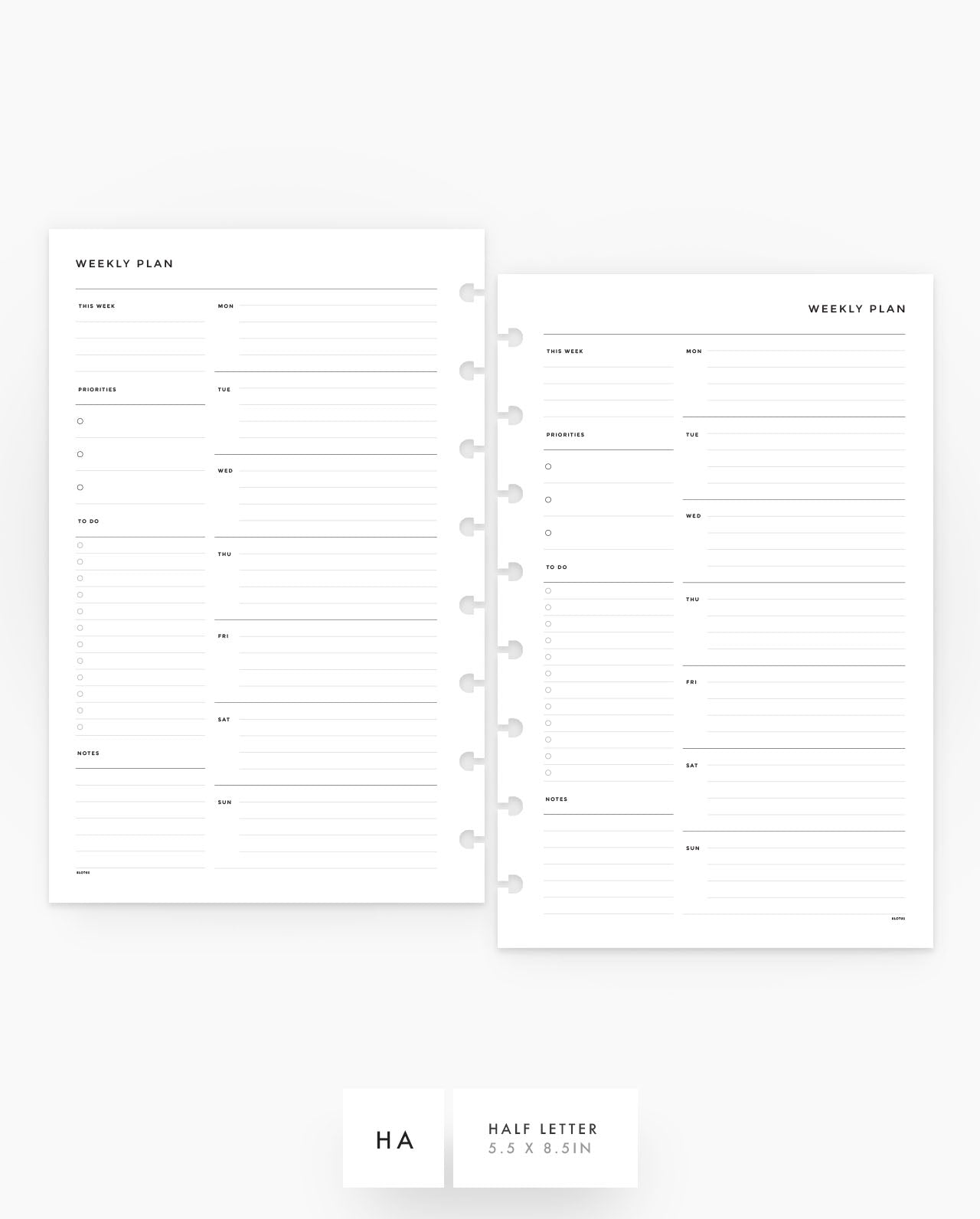 MN119 - Weekly Plan WO1P - Planner Inserts - SPECIAL ORDER