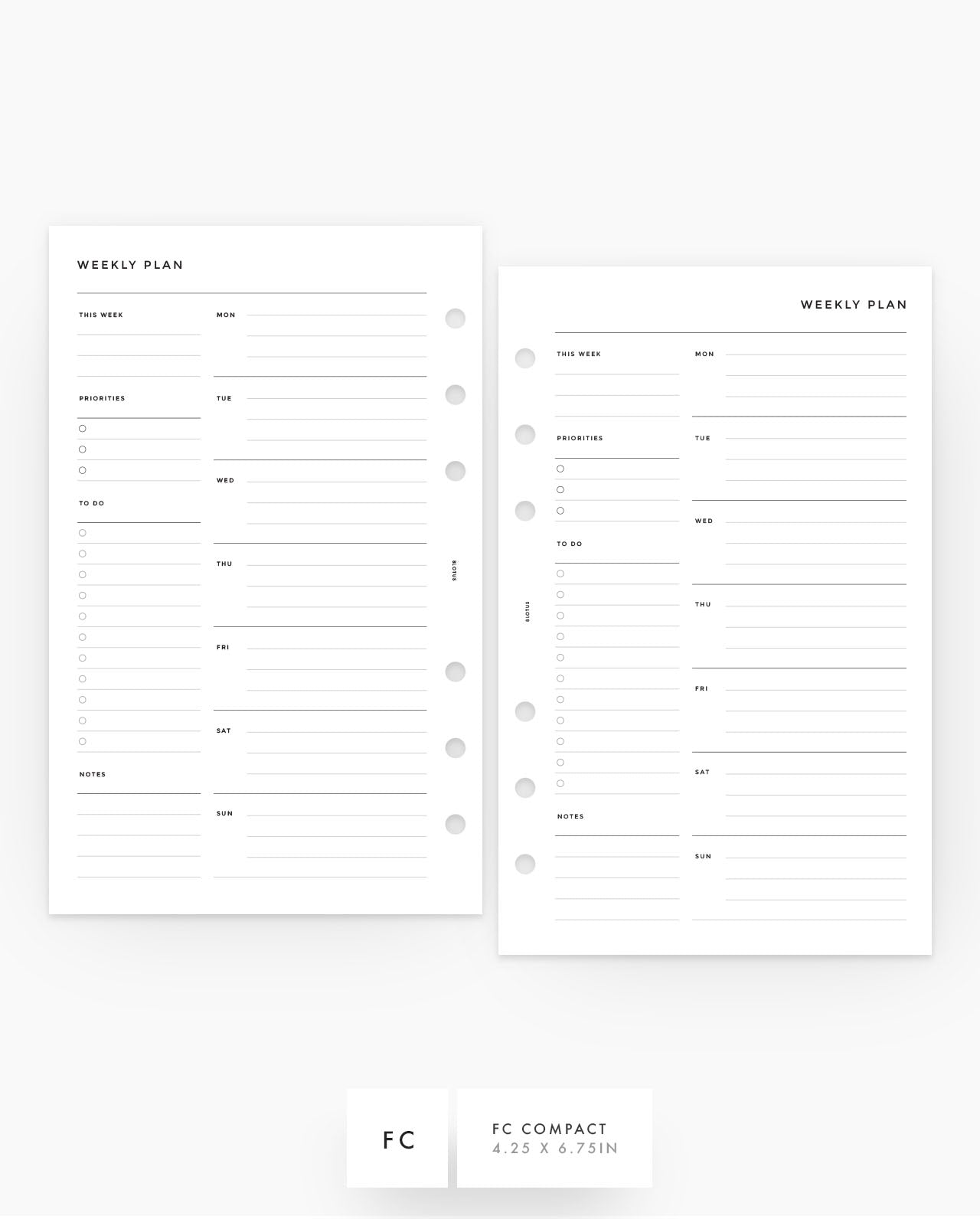 MN119 - Weekly Plan WO1P - Planner Inserts - SPECIAL ORDER