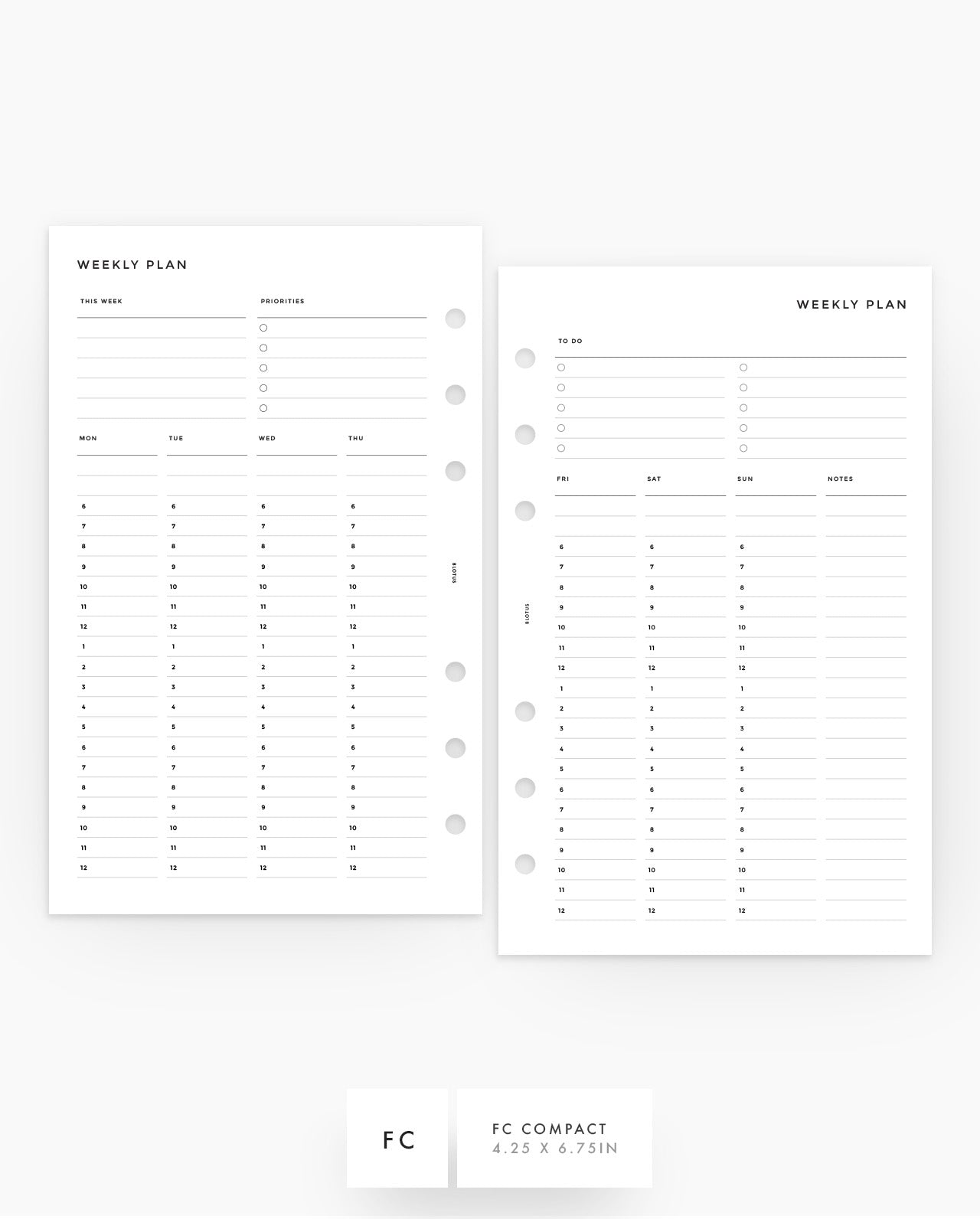 MN178 - Weekly Hourly Planner Inserts - SPECIAL ORDER