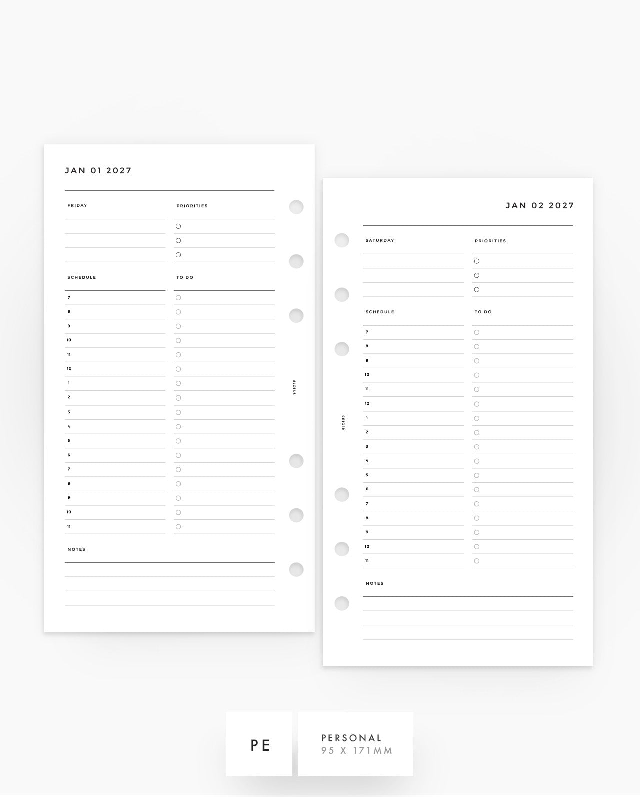 MN203 - 2027 Daily Planner Inserts - Hourly - DO1P - PREORDER