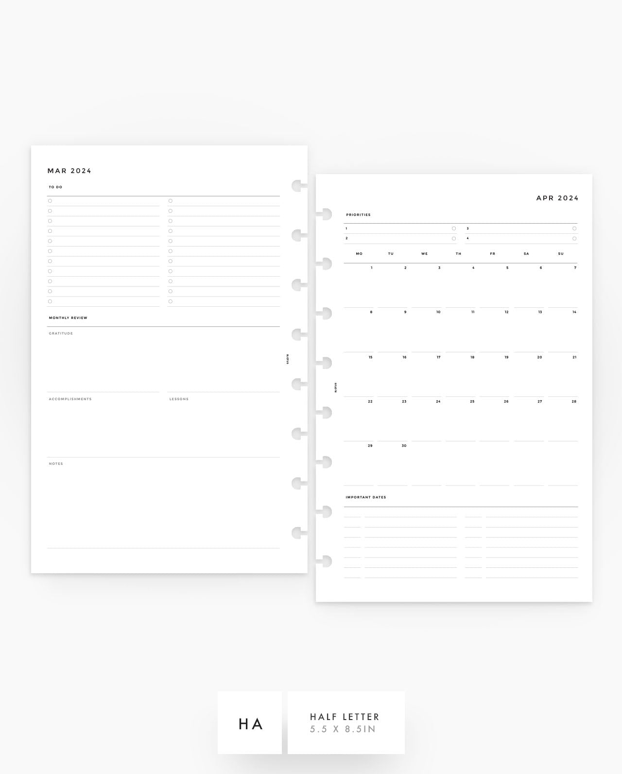 MN003 - 2024 MONTHLY PLANNER & REVIEW - MO2P - Printable PDF
