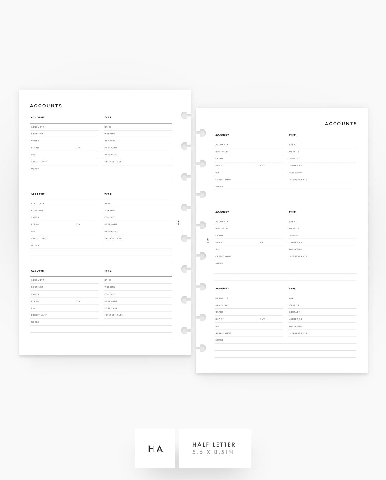 MN156 - Accounts Tracker Planner Inserts (Special Order)