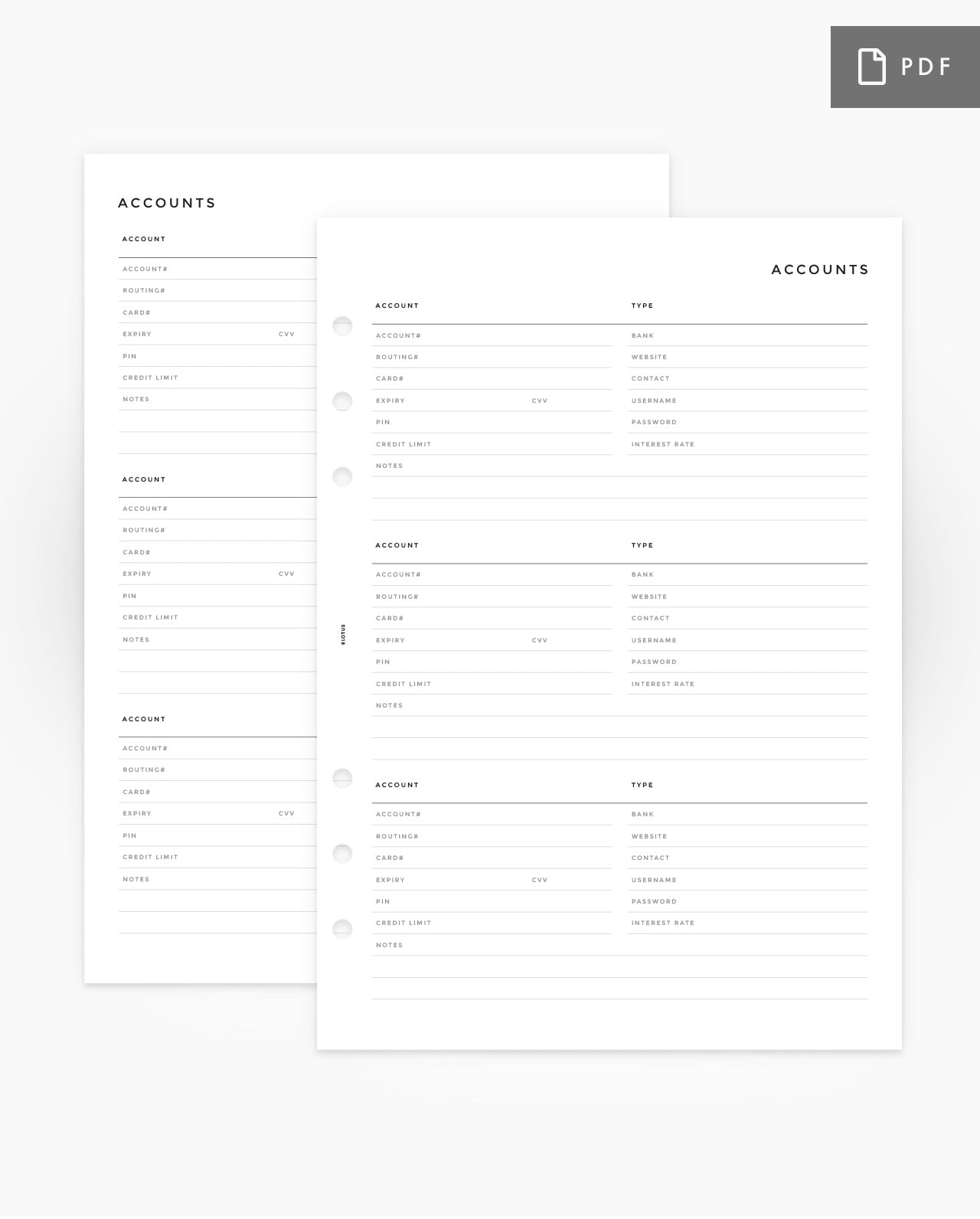 Bank Account Printable Planner Inserts 8LOTUS