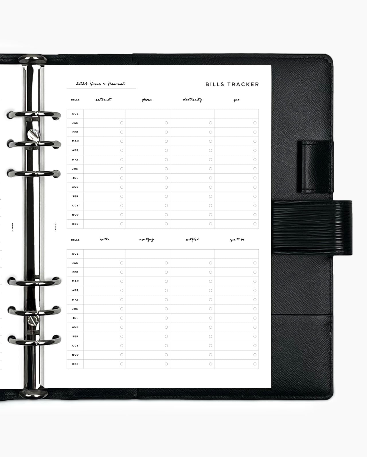 MN216 - Bills Tracker - Monthly Vertical Planner Inserts (Special Order)