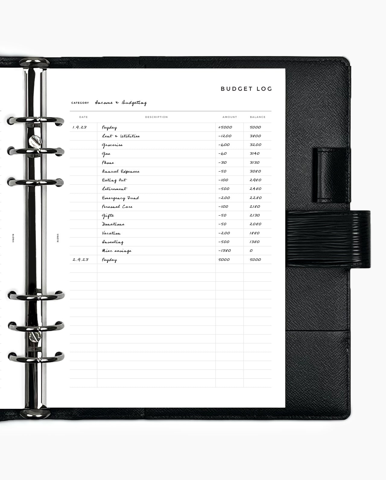 MN159 - Budget Log - Planner Inserts (Special Order)