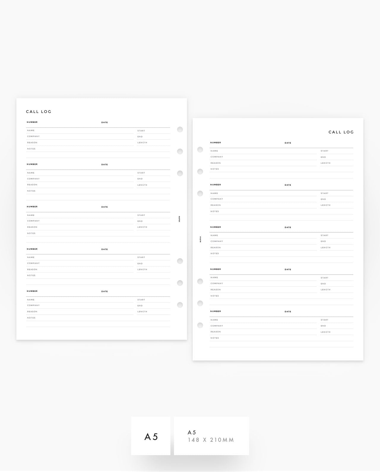 MN257 - Call Log - Planner Inserts (Special Order)