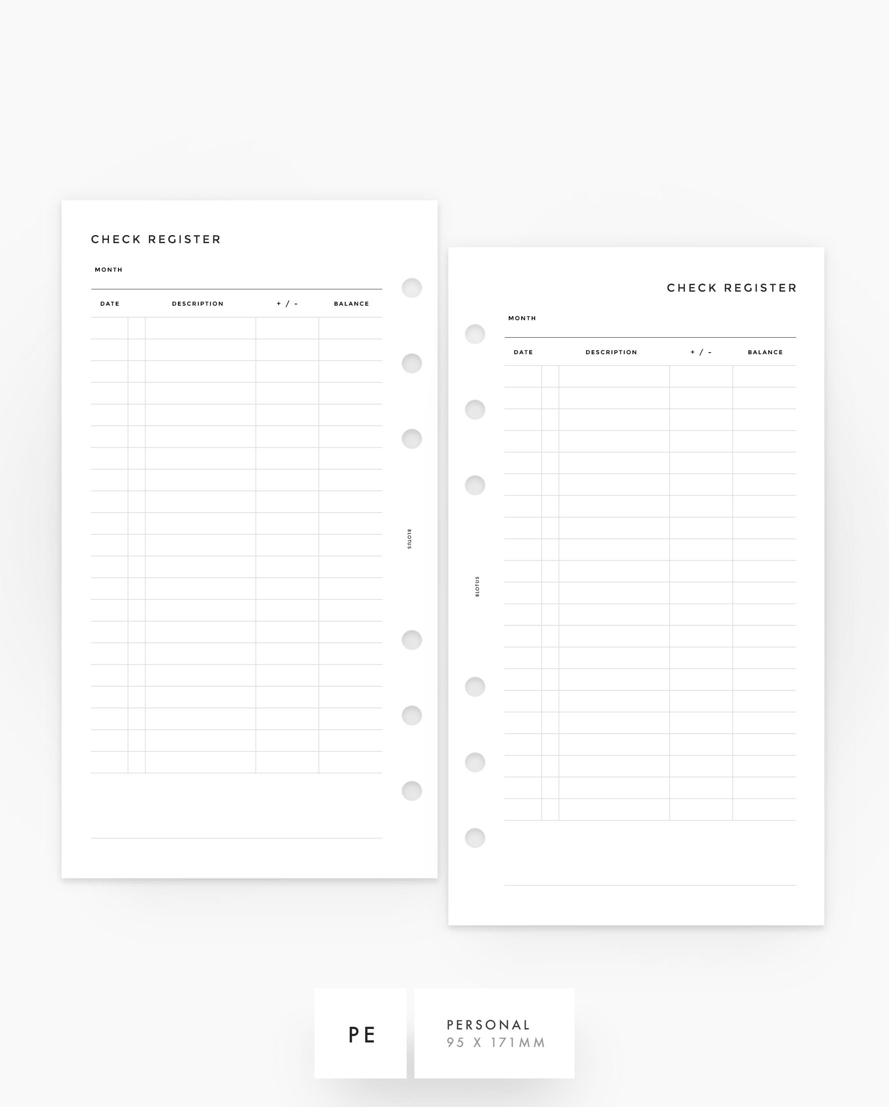 MN235 - Check Register - Planner Inserts