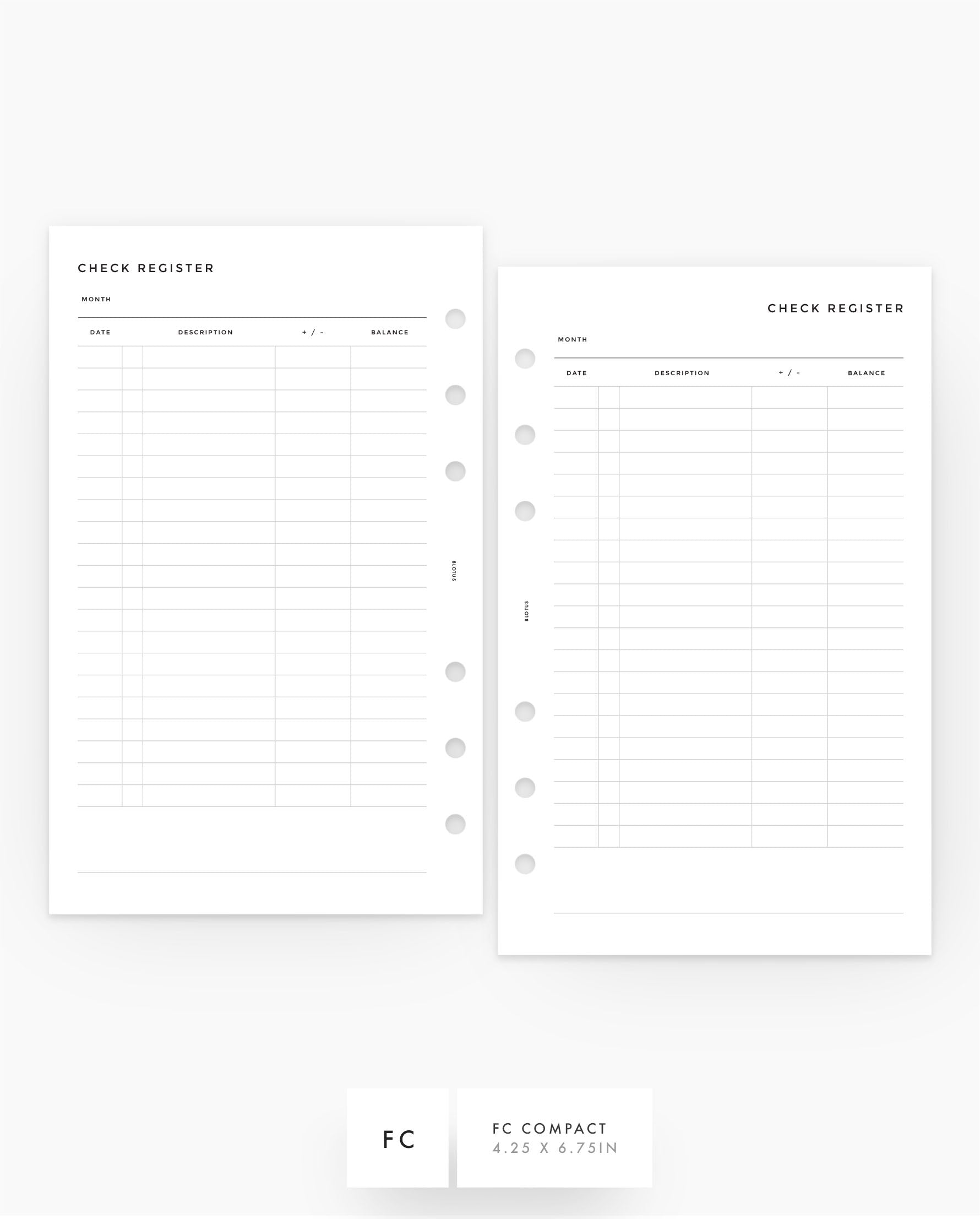 MN235 - Check Register - Planner Inserts