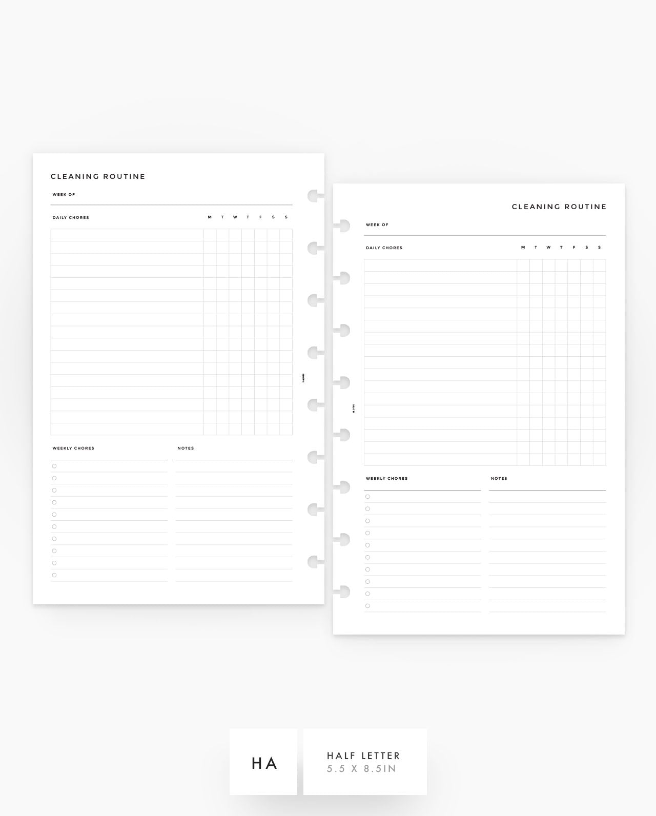 MN127 - Weekly & Daily Cleaning Routine - Planner Inserts - SPECIAL ORDER