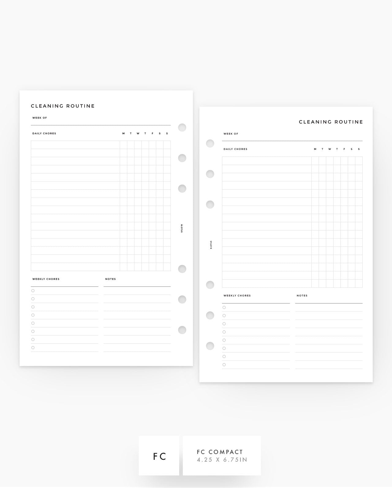 MN127 - Weekly & Daily Cleaning Routine - Planner Inserts - SPECIAL ORDER