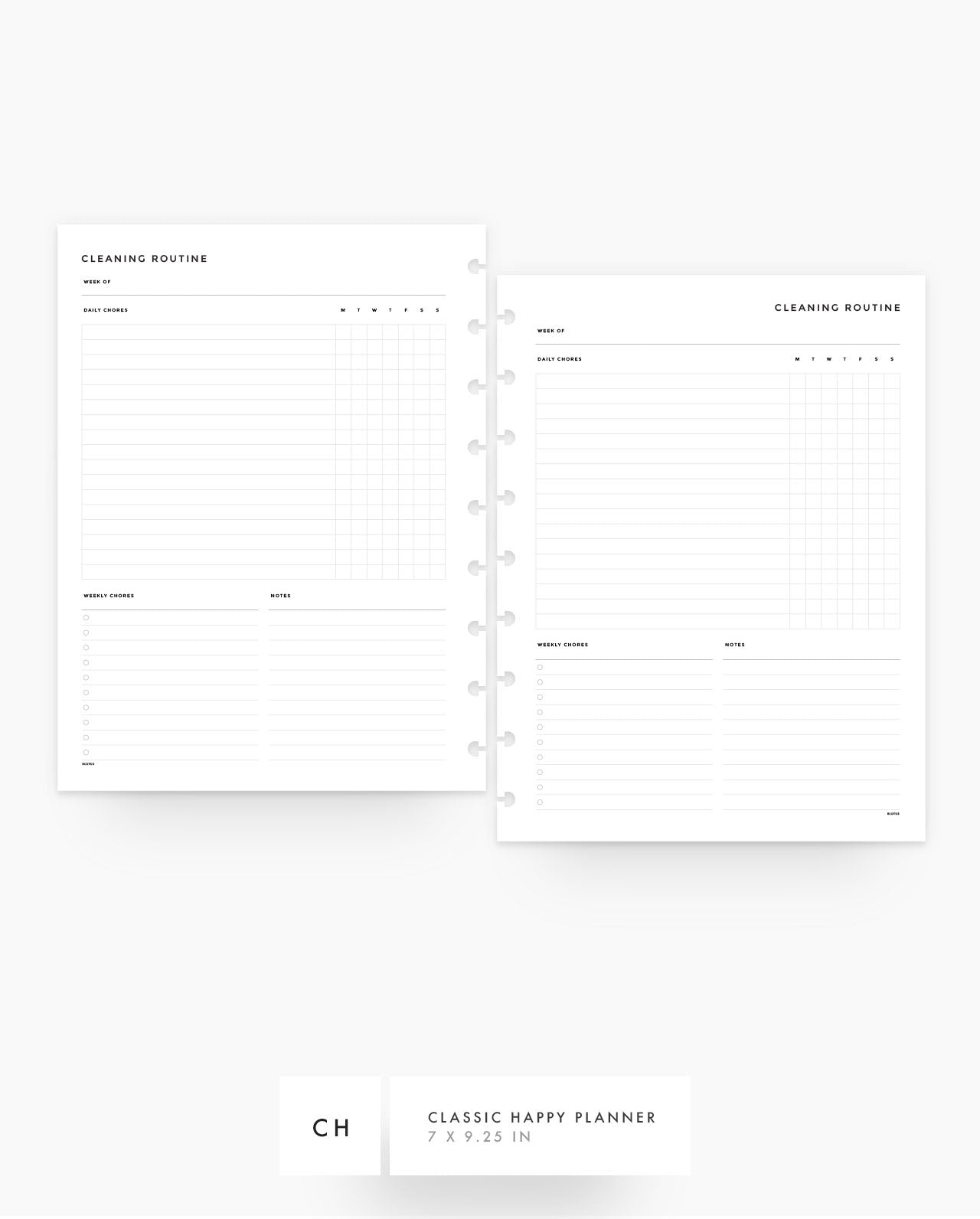 MN127 - Weekly & Daily Cleaning Routine - Planner Inserts - SPECIAL ORDER