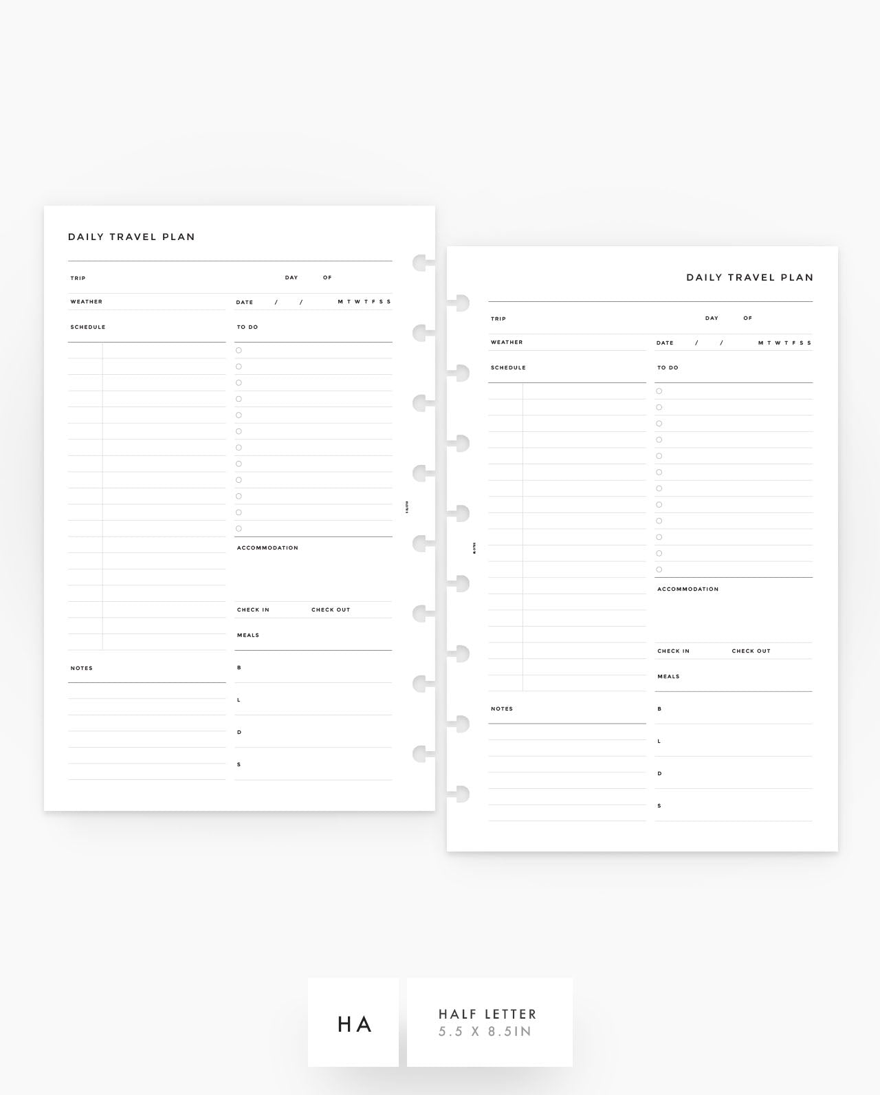 MN087 - Daily Travel Planner Inserts - SPECIAL ORDER