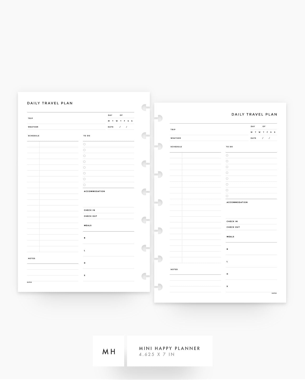 MN087 - Daily Travel Planner Inserts - SPECIAL ORDER