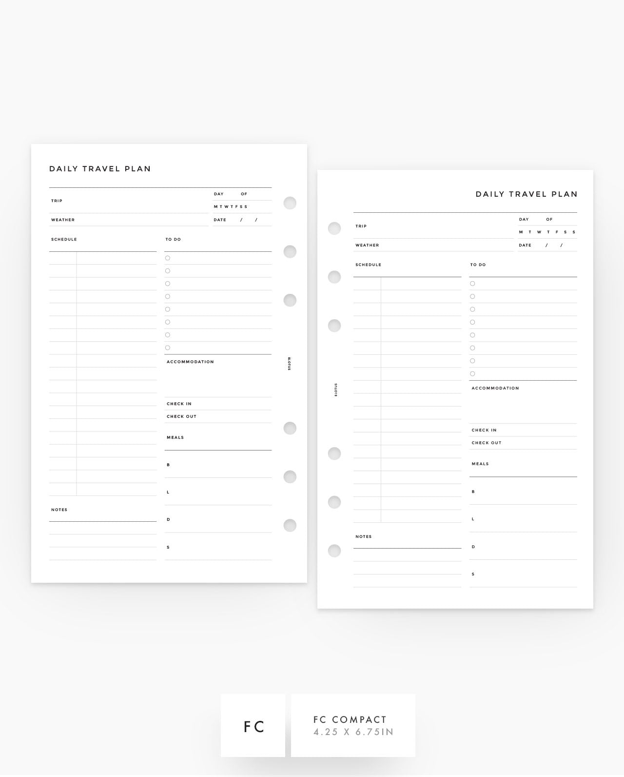MN087 - Daily Travel Planner Inserts - SPECIAL ORDER