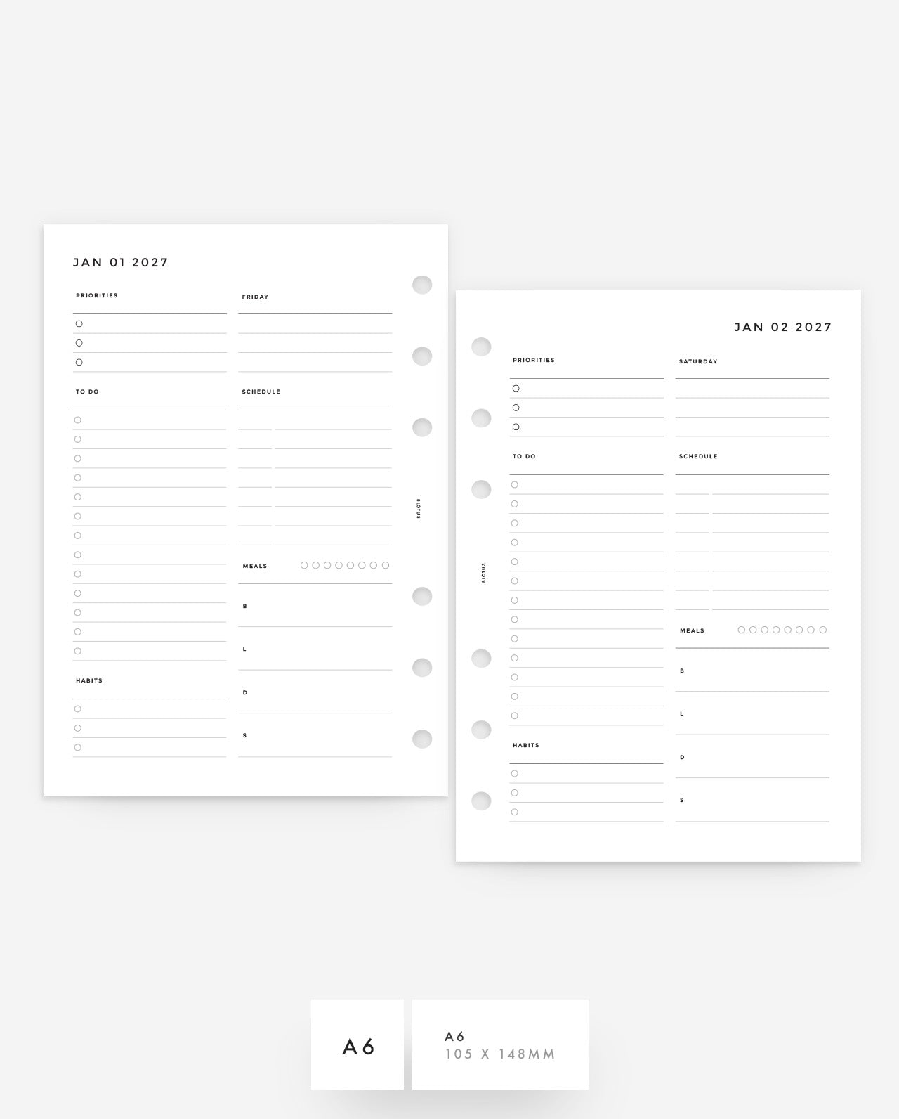 MN040 - 2027 Daily Planner Inserts - Meals & Habits - DO1P - PREORDER