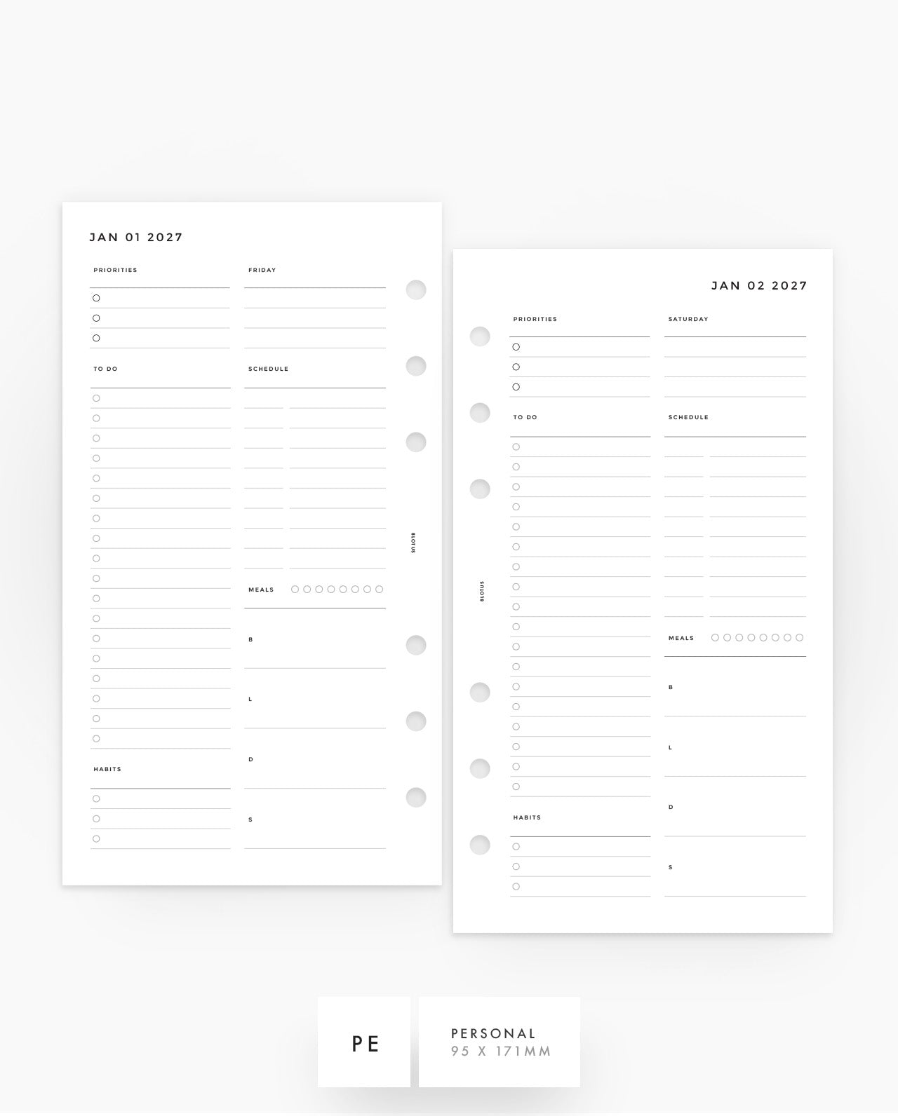MN040 - 2027 Daily Planner Inserts - Meals & Habits - DO1P - PREORDER