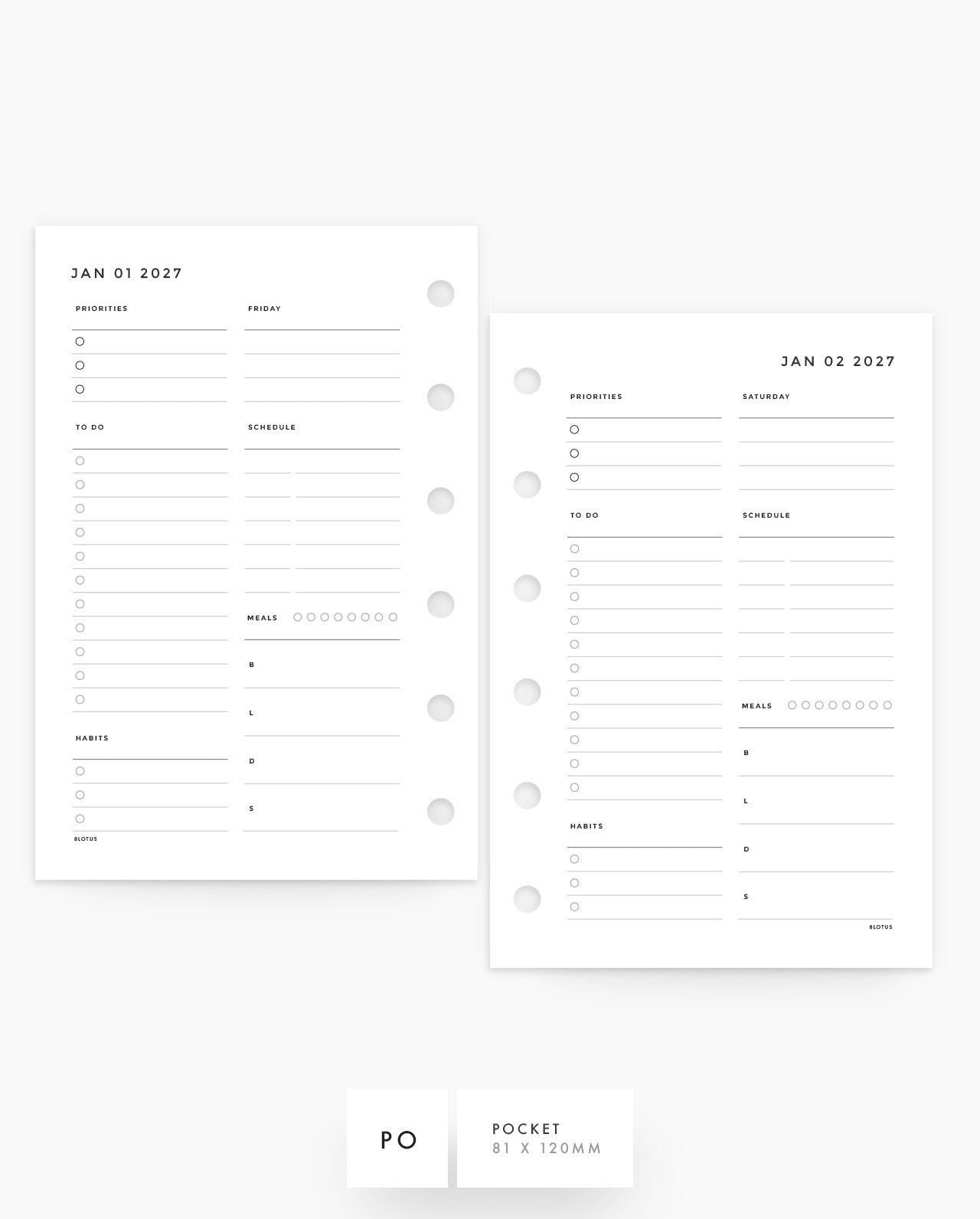 MN040 - 2027 Daily Planner Inserts - Meals & Habits - DO1P - PREORDER