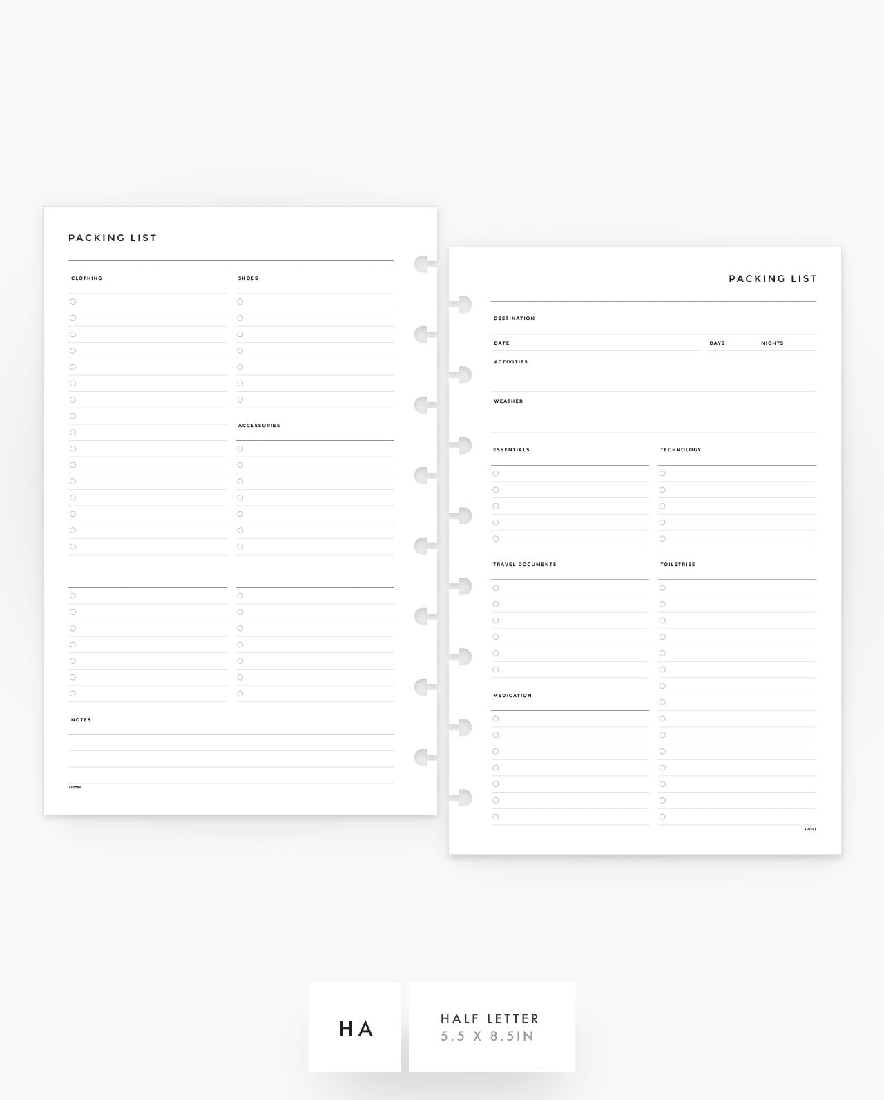 MN073 - Packing List - Planner Inserts - SPECIAL ORDER