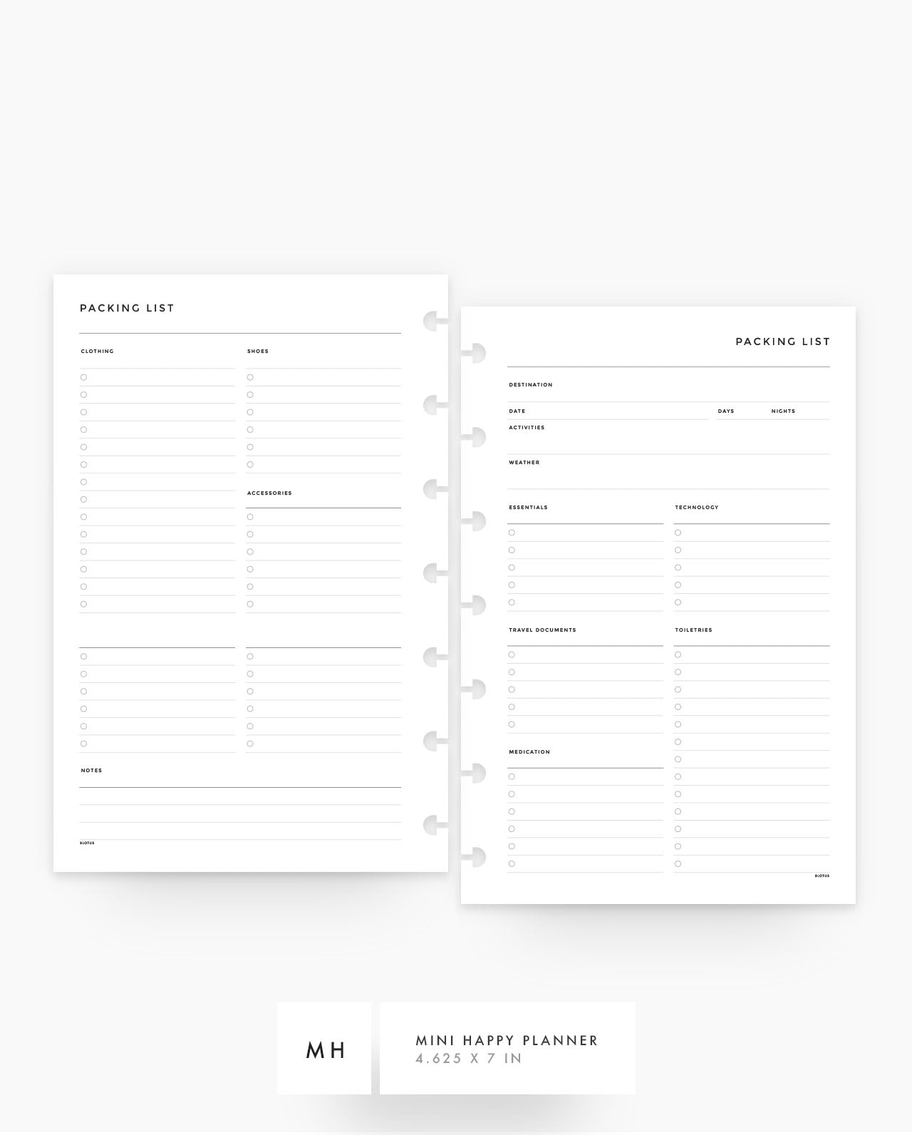 MN073 - Packing List - Planner Inserts - SPECIAL ORDER