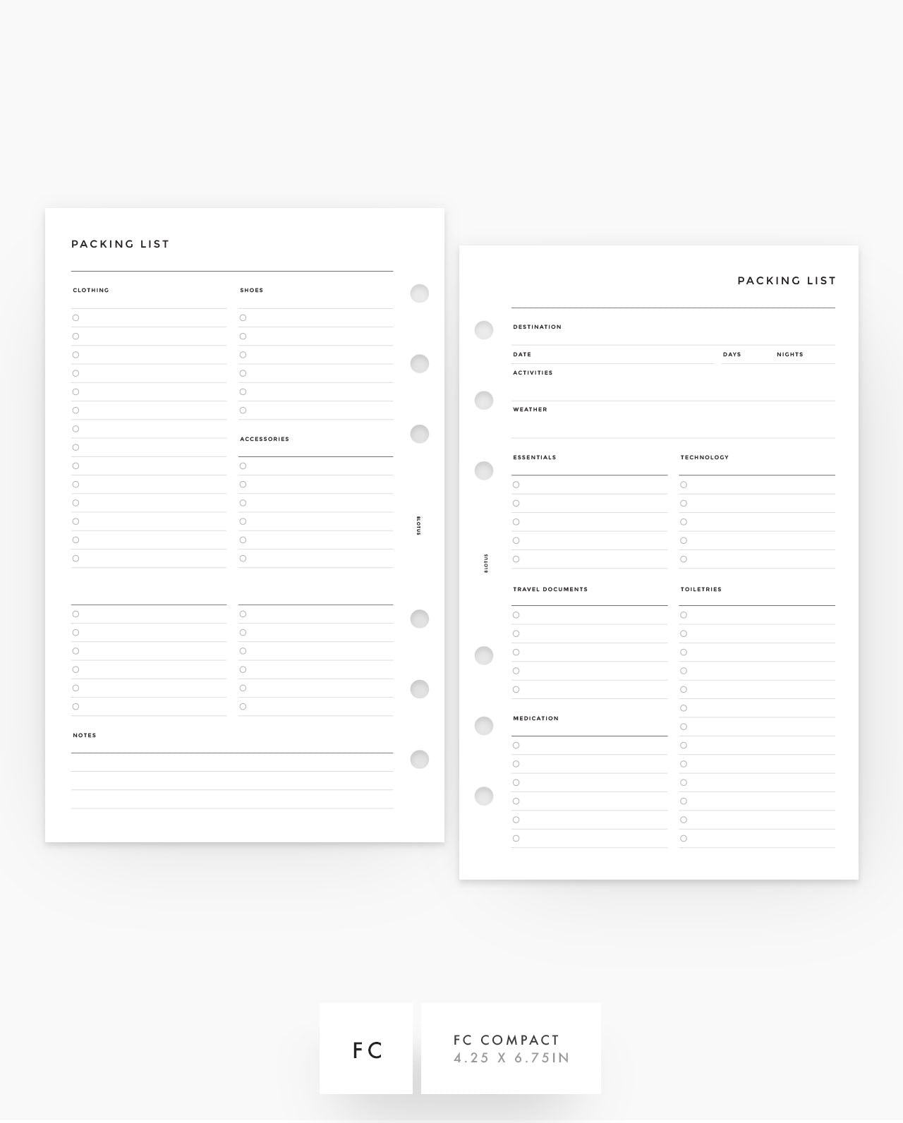 MN073 - Packing List - Planner Inserts - SPECIAL ORDER